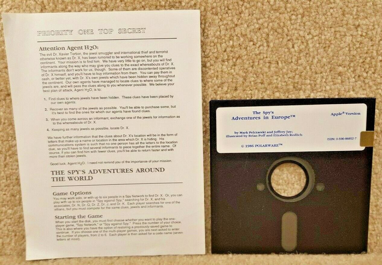 Vintage 1986 Apple IIe IIc II+ Polarware Spy vs Spy Adventures in Europe Game