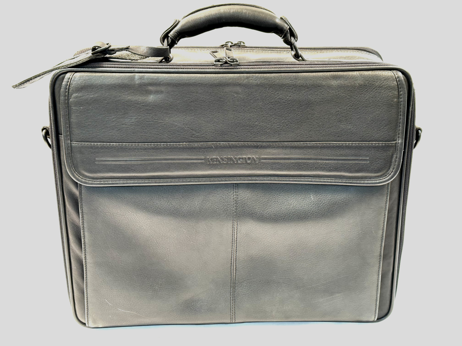 Vintage Kensington Black Leather Multi Compartment Laptop Traveler Carrying Case