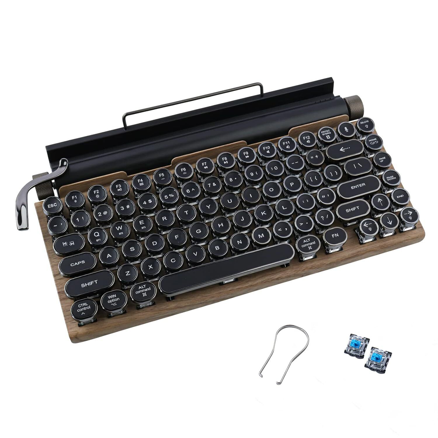 Retro Typewriter Style Mechanical Gaming Keyboard Blue Switch, 83 Keys Adjusta