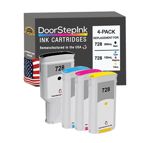 DoorStepInk Remanufactured In The USA For HP 728 MB 300mL 728 C M Y 130mL 4 PK 