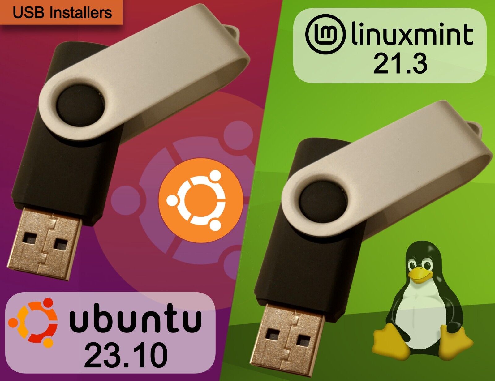 Linux Mint 21.3 Virginia Cinnamon + Ubuntu Linux 23.10 | Bootable USB Installers