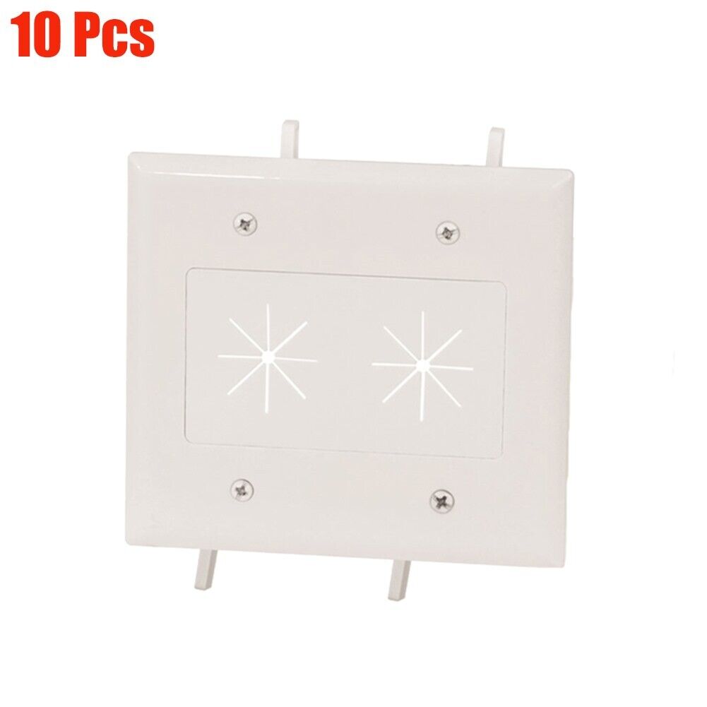 10Pcs 2 Gang Low Voltage Flexible Opening Wall Plate Pass Through AV Cable White