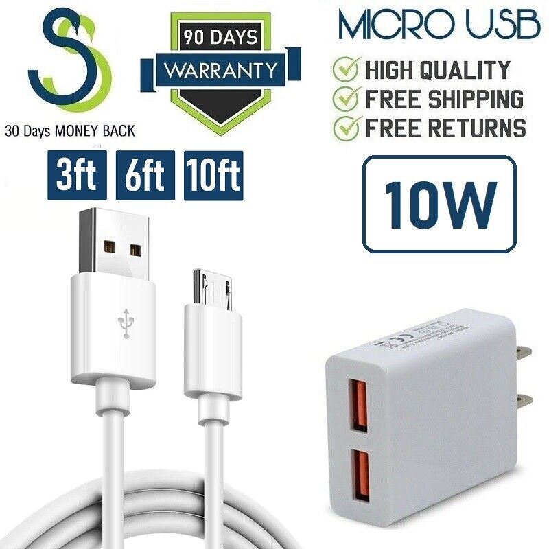 10W Wall charger + Micro USB Cable for Samsung, LG,BLU Tablet Android phone [S10