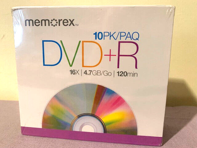 Memorex 10 Pack DVD+R 16x 4.7GB 120 min RW Recordable W/Slim Jewel Case -- New