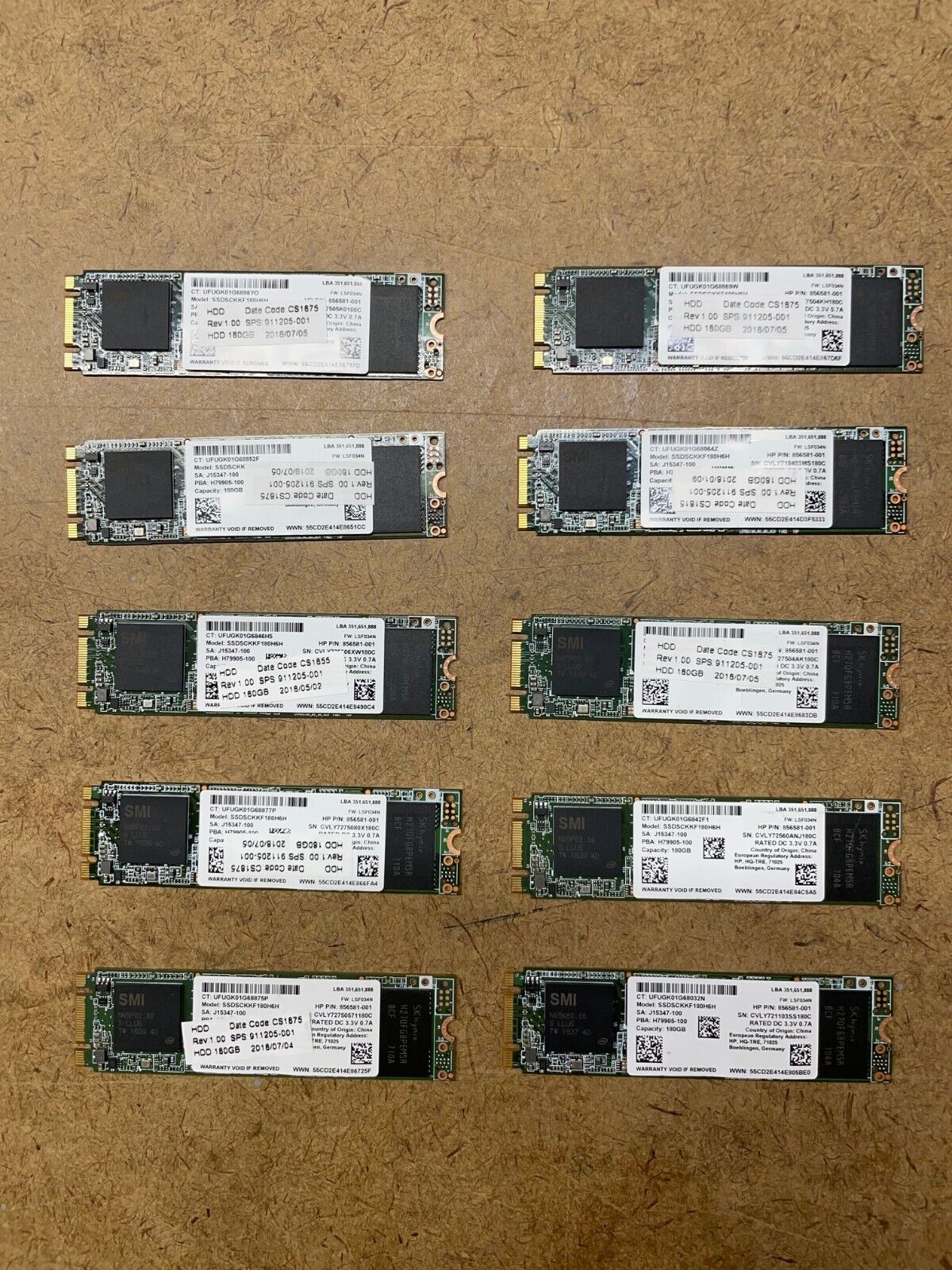 180GB PCIe M.2 Solid State Drives - Major Mixed Brands (Lot of 10)