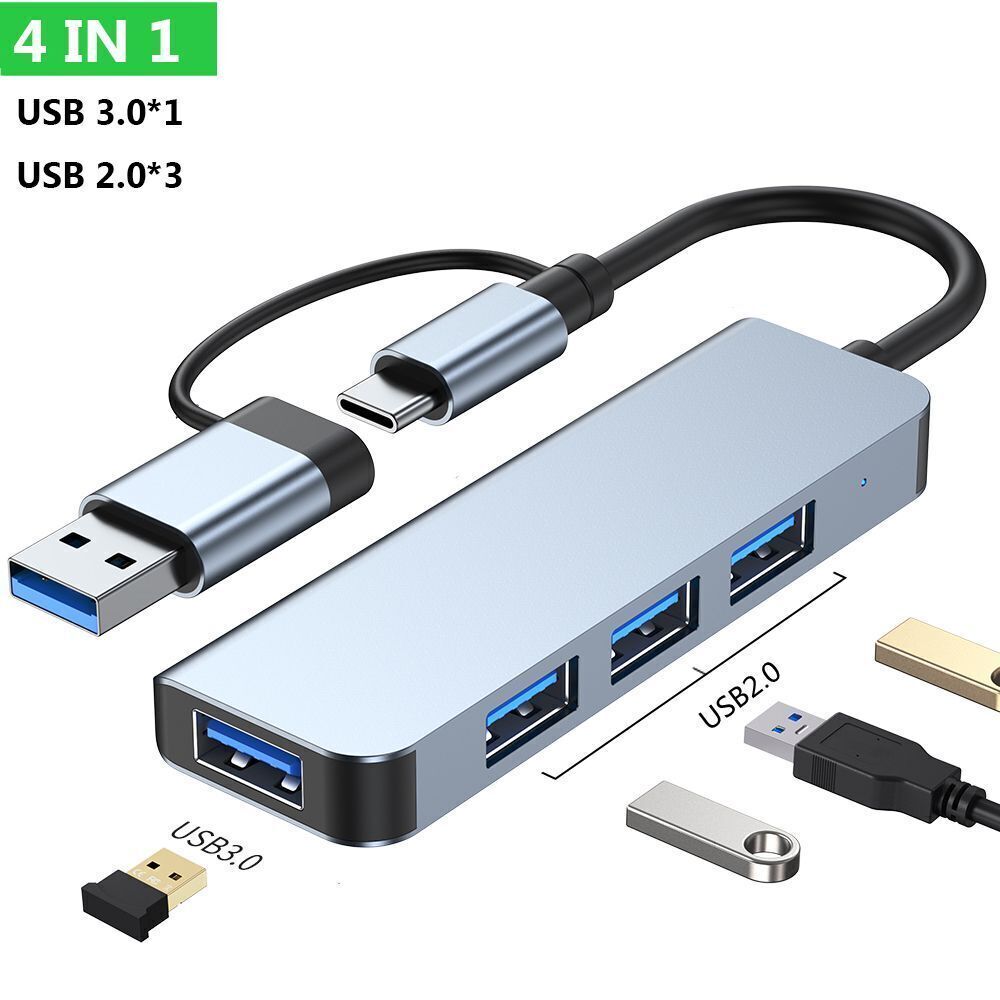 USB/Type C to USB 4 Port Hub Splitter For PC Cell Phone Notebook Laptop Tablet