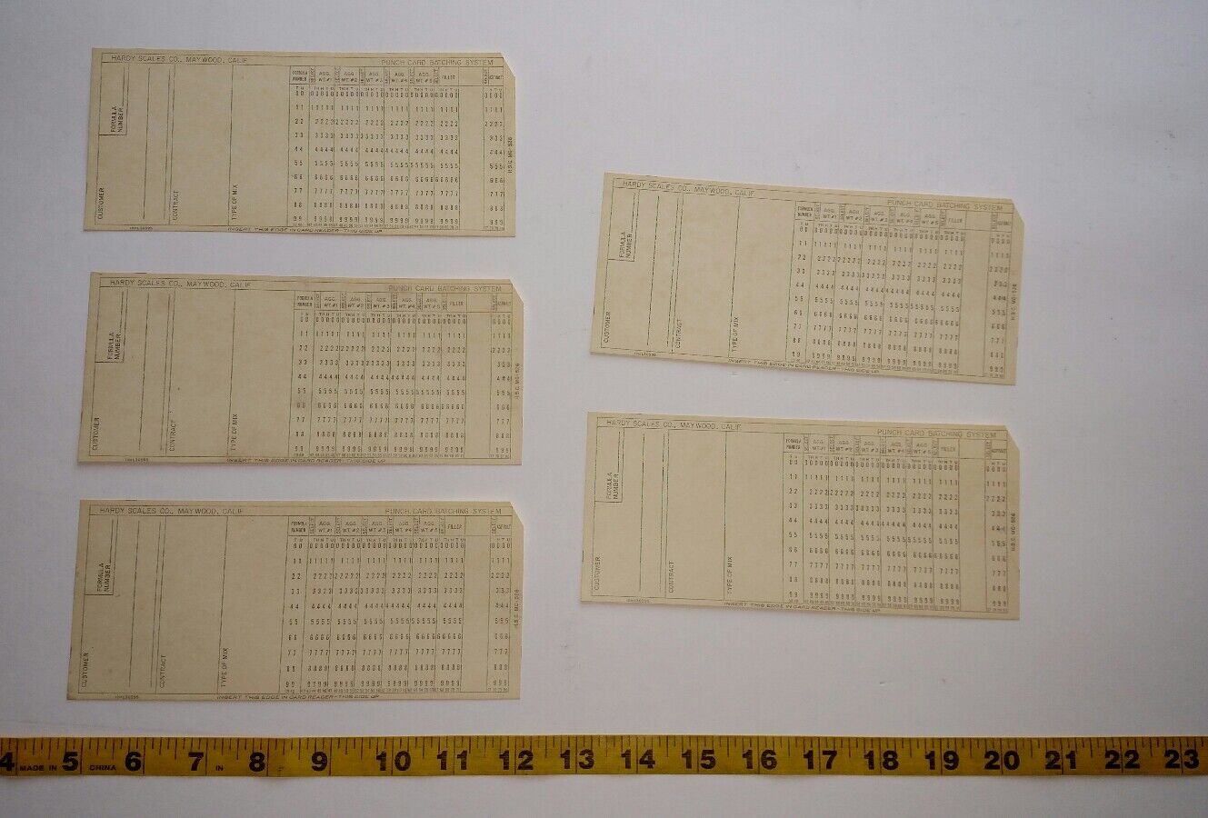 Lot of 10 Vintage Hardy Scale Co Punch Card for Batching System (Wright 2600) T