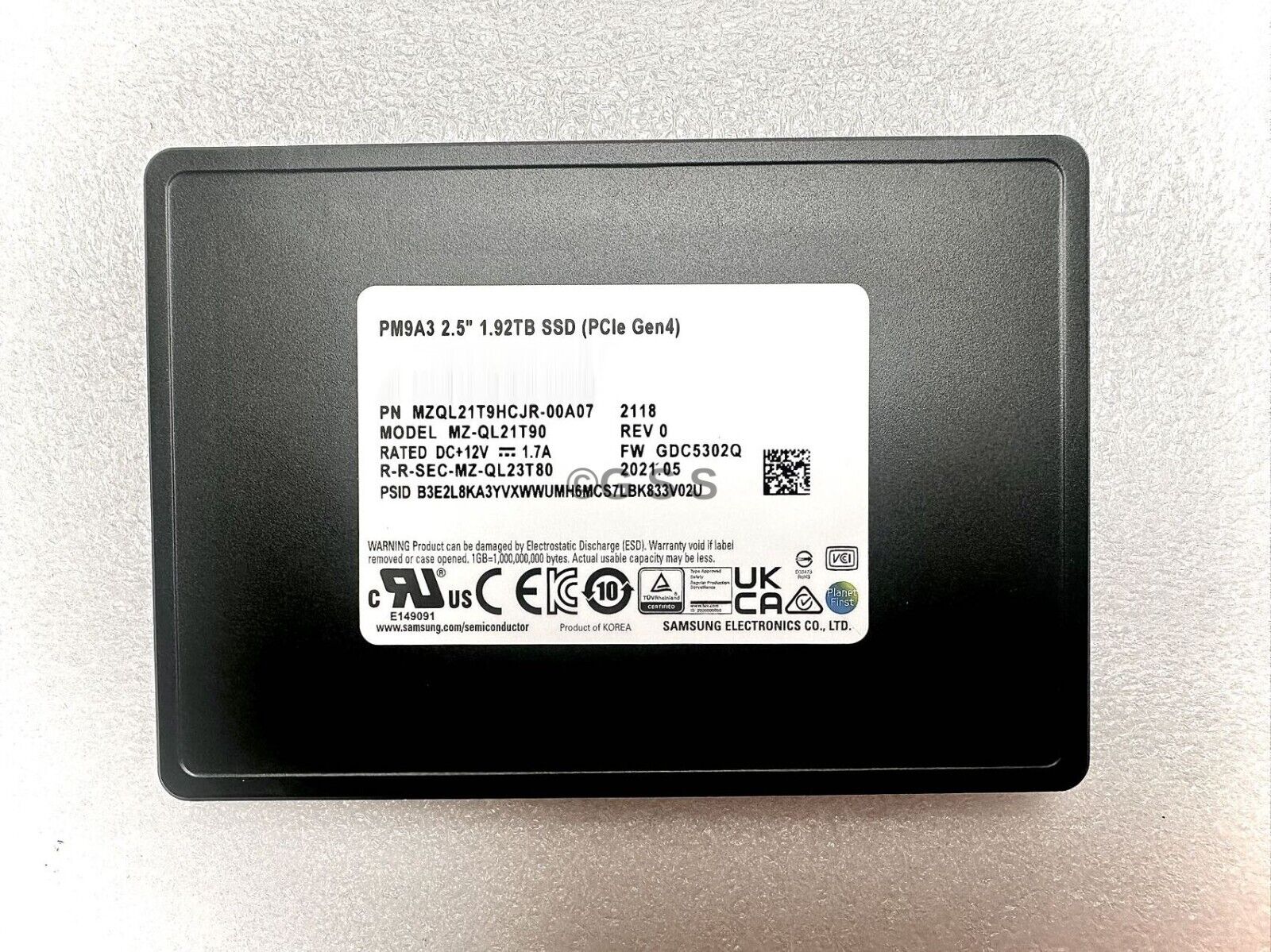 Brand New Samsung MZQL21T9HCJR-00A07 2.5 PM9A3 1.92TB PCI-E Gen4 x4 U.2 NVME SSD