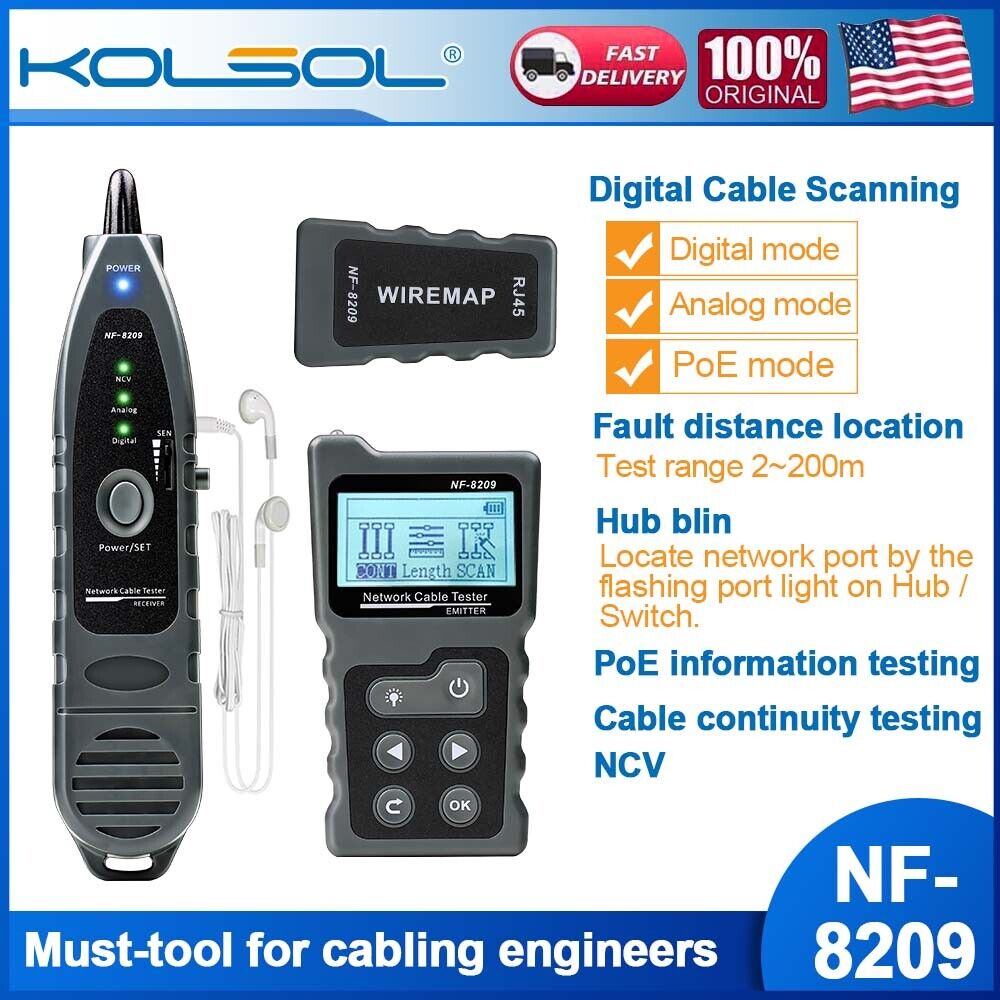 NF-8209 POE Wire Checker Network Cable Tester Cat5 Cat6 Lan Cable Wiremap Tester
