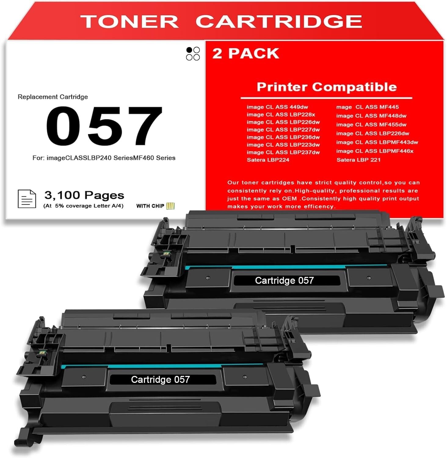 Get Crisp Prints with 2-Pack Canon 057 Compatible Toner MF445dw MF448dw MF449dw