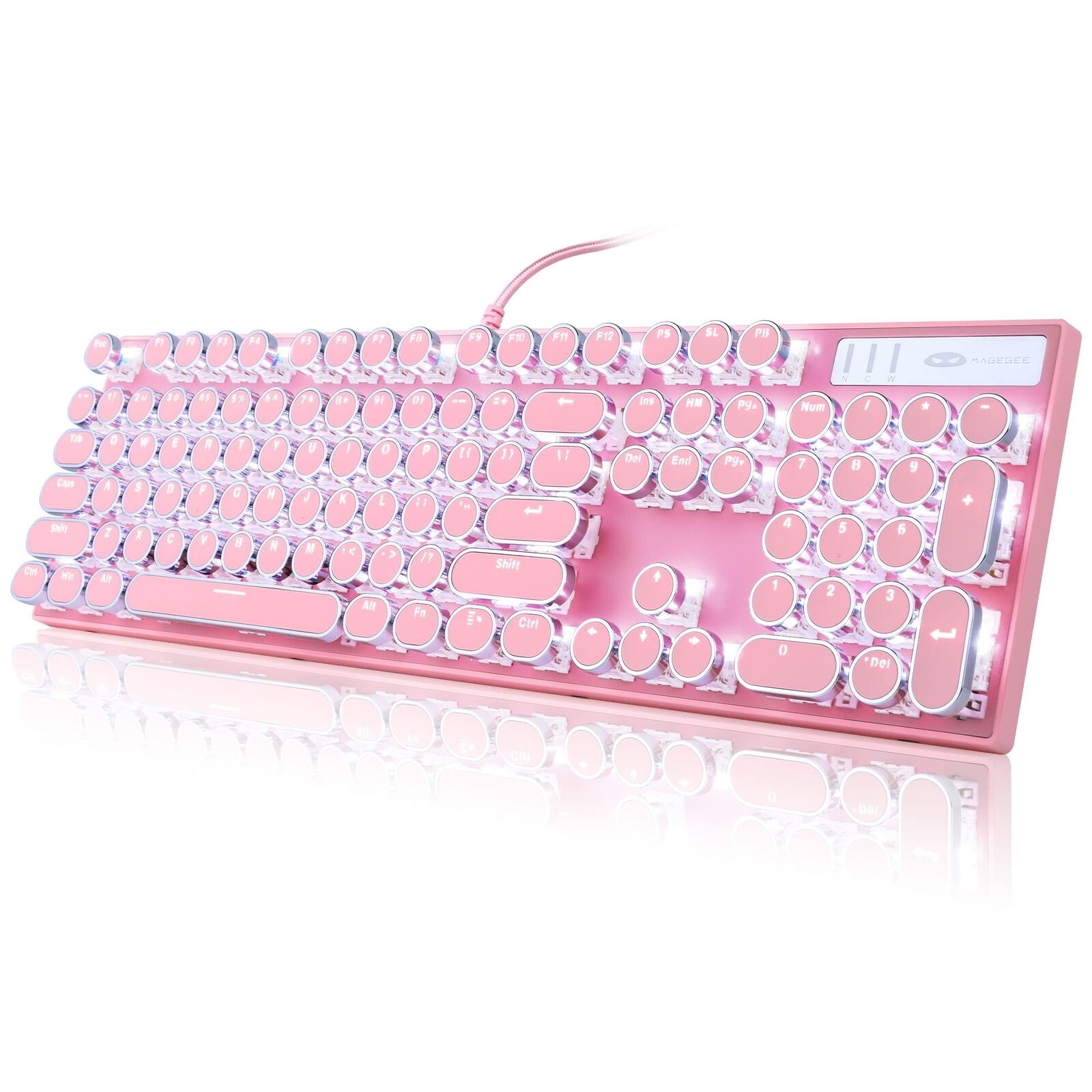 Camiysn Typewriter Style Mechanical Gaming Keyboard, Pink Retro Punk Gaming K...