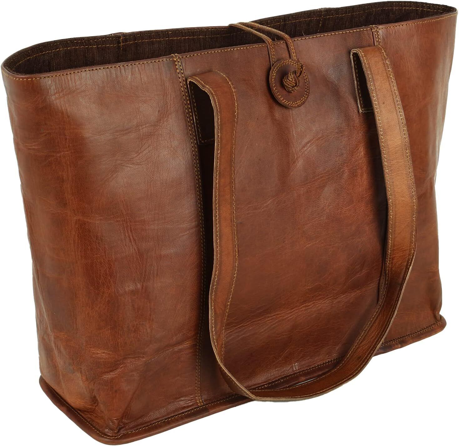 Vintage Genuine Leather Tote Bag Handbag Shopper Purse Shoulder for... 