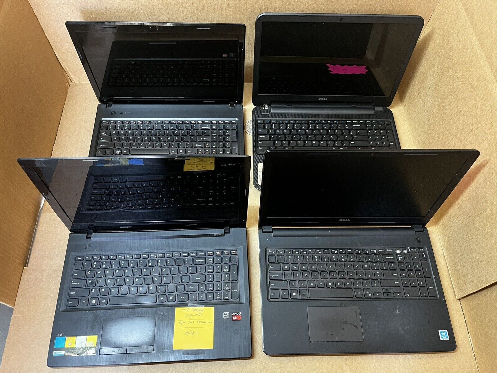 LOT OF 4: 2 Dell & 2 Lenovo Laptops For Parts Or Repair