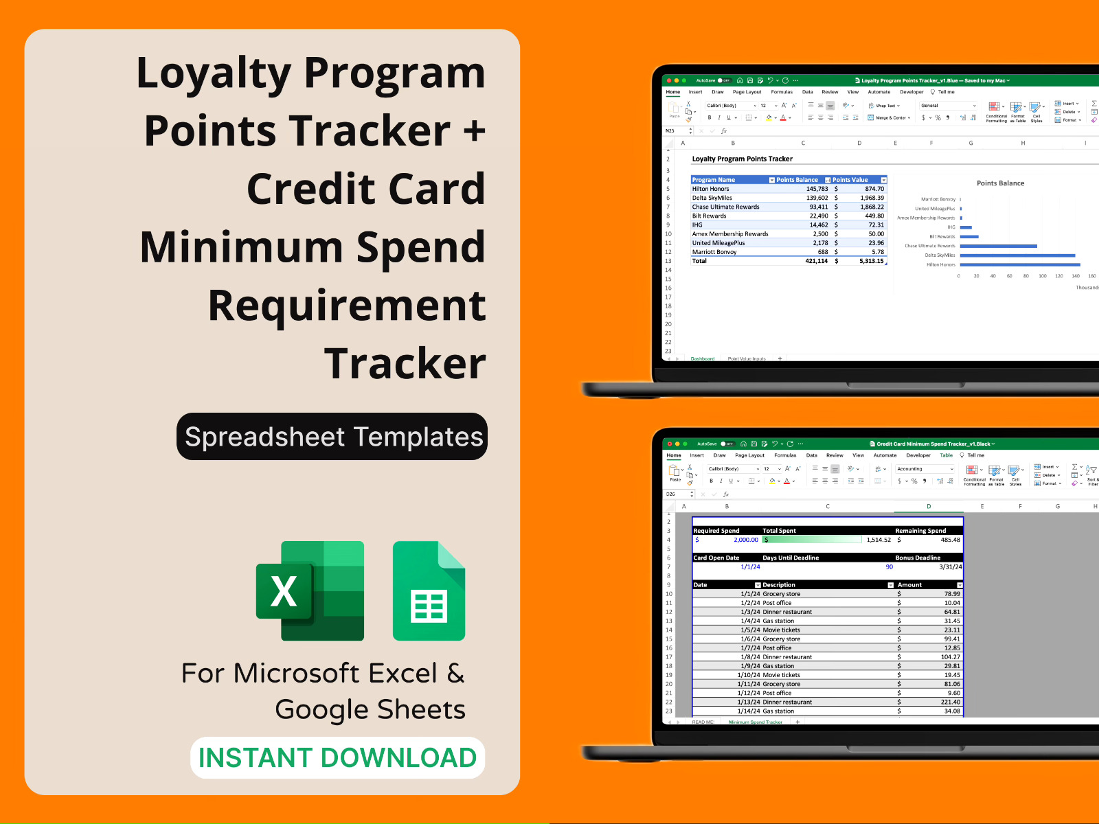 Loyalty Program Points Tracker & Minimum Spend Requirement Tracker - Credit Card