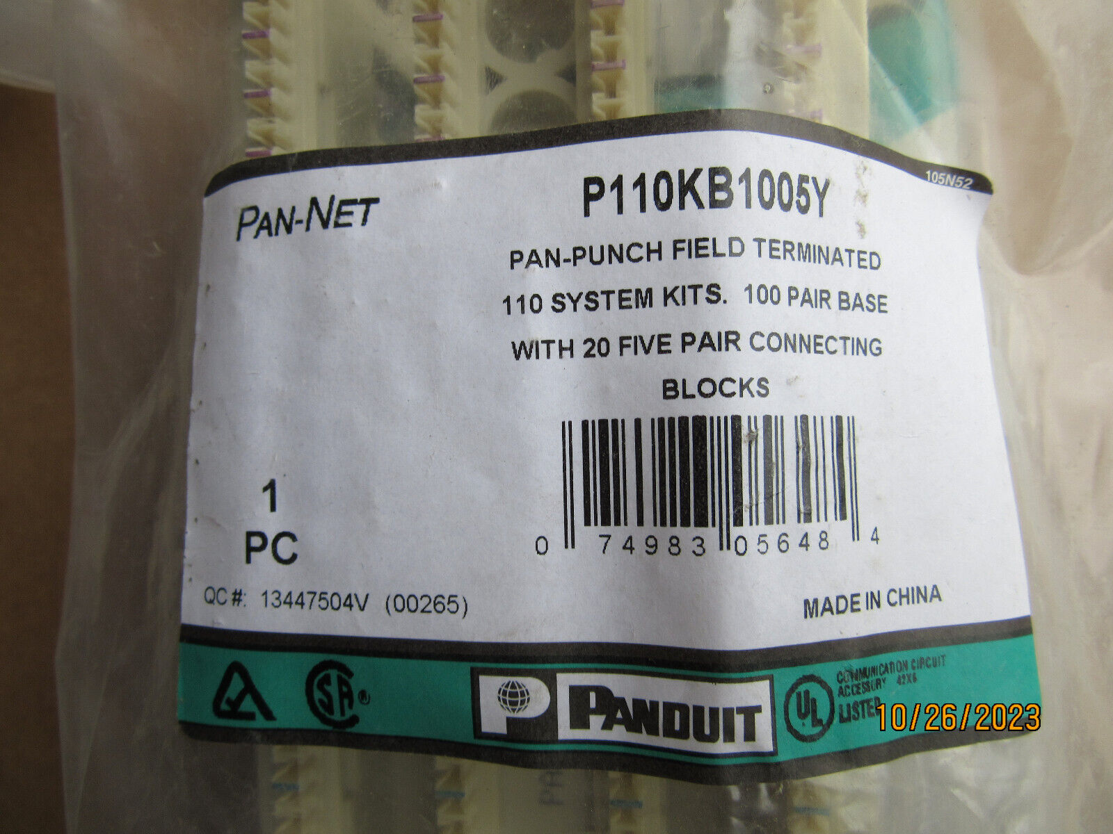 Panduit P110KB1005Y Pan-punch Field Terminated 110 System Kit, 100 Pair Base New
