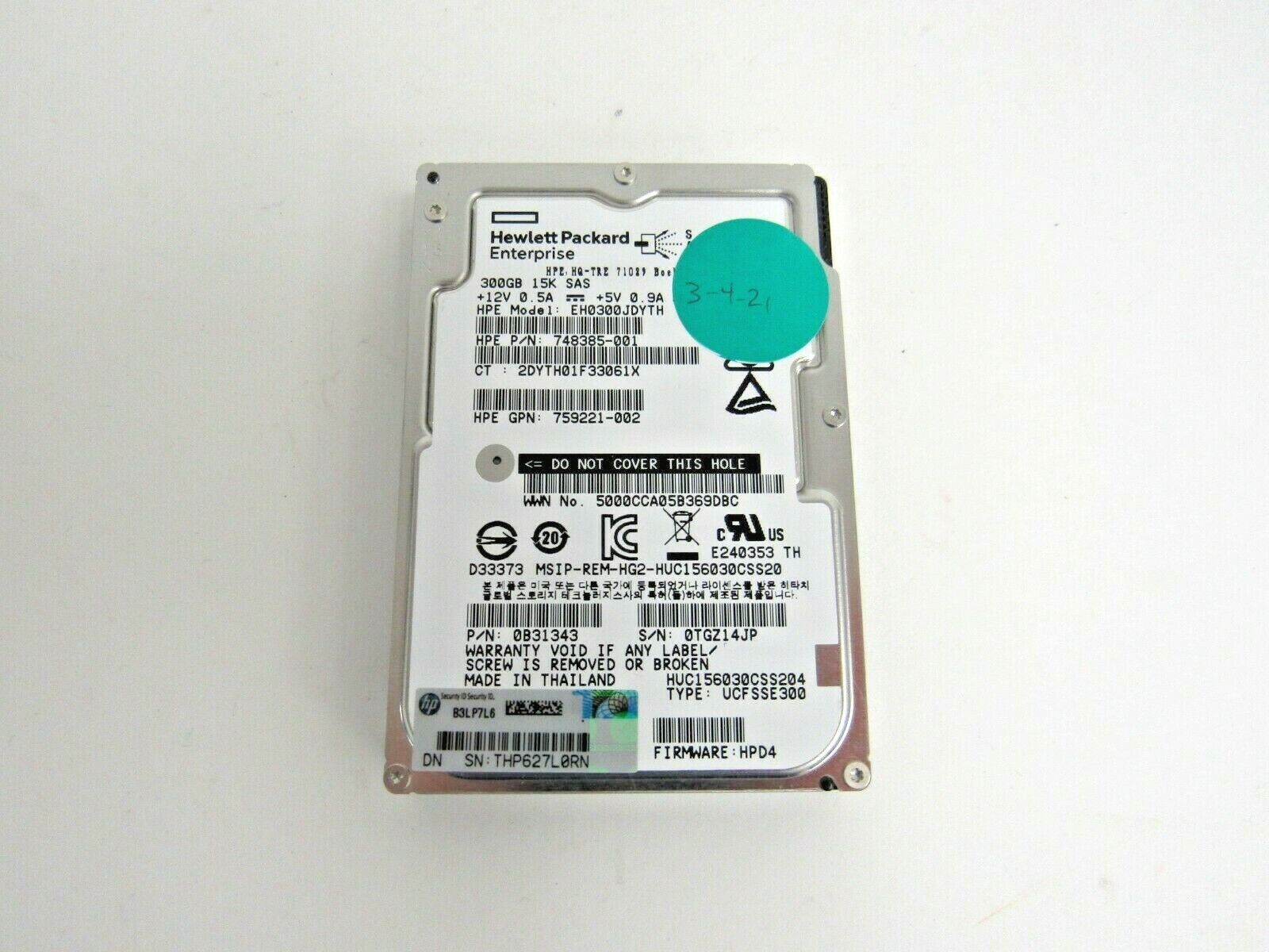 HP 748385-001 Hitachi Ultrastar 300GB 15k-RPM SAS 12Gbps 128MB Cache 2.5