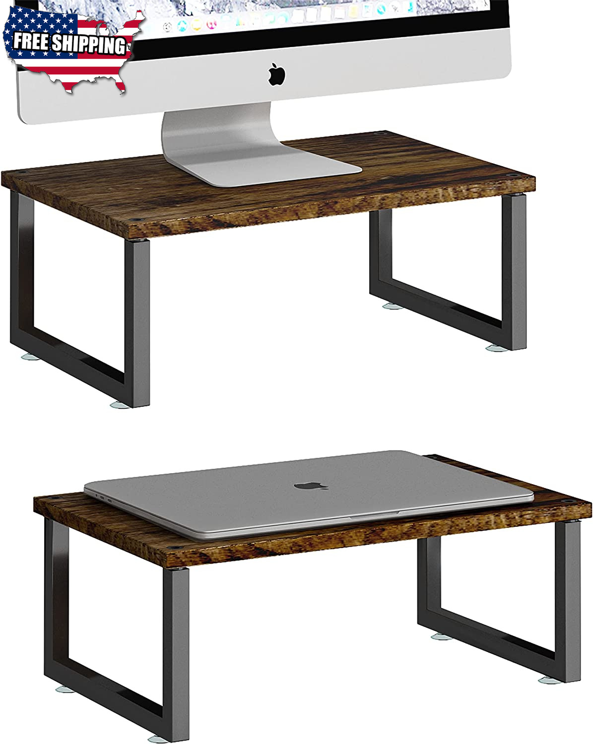 2PCS Wood Monitor Stand Riser  Desktop Organizer Shelf for Laptop Computer iMac