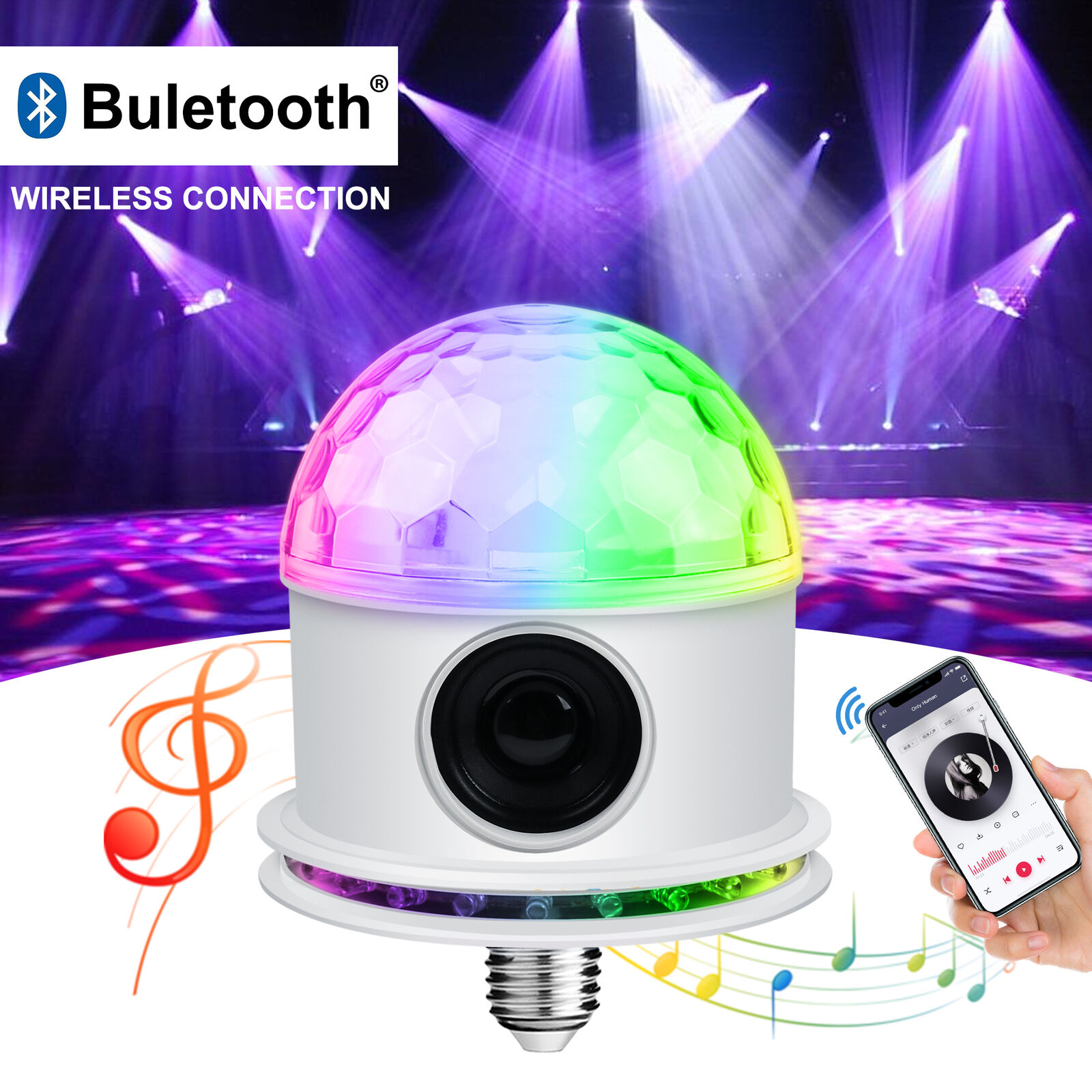 Bluetooth Speaker RGB LED Stage Light Strobe Disco Party DJ Ball Lamp DMX Colors