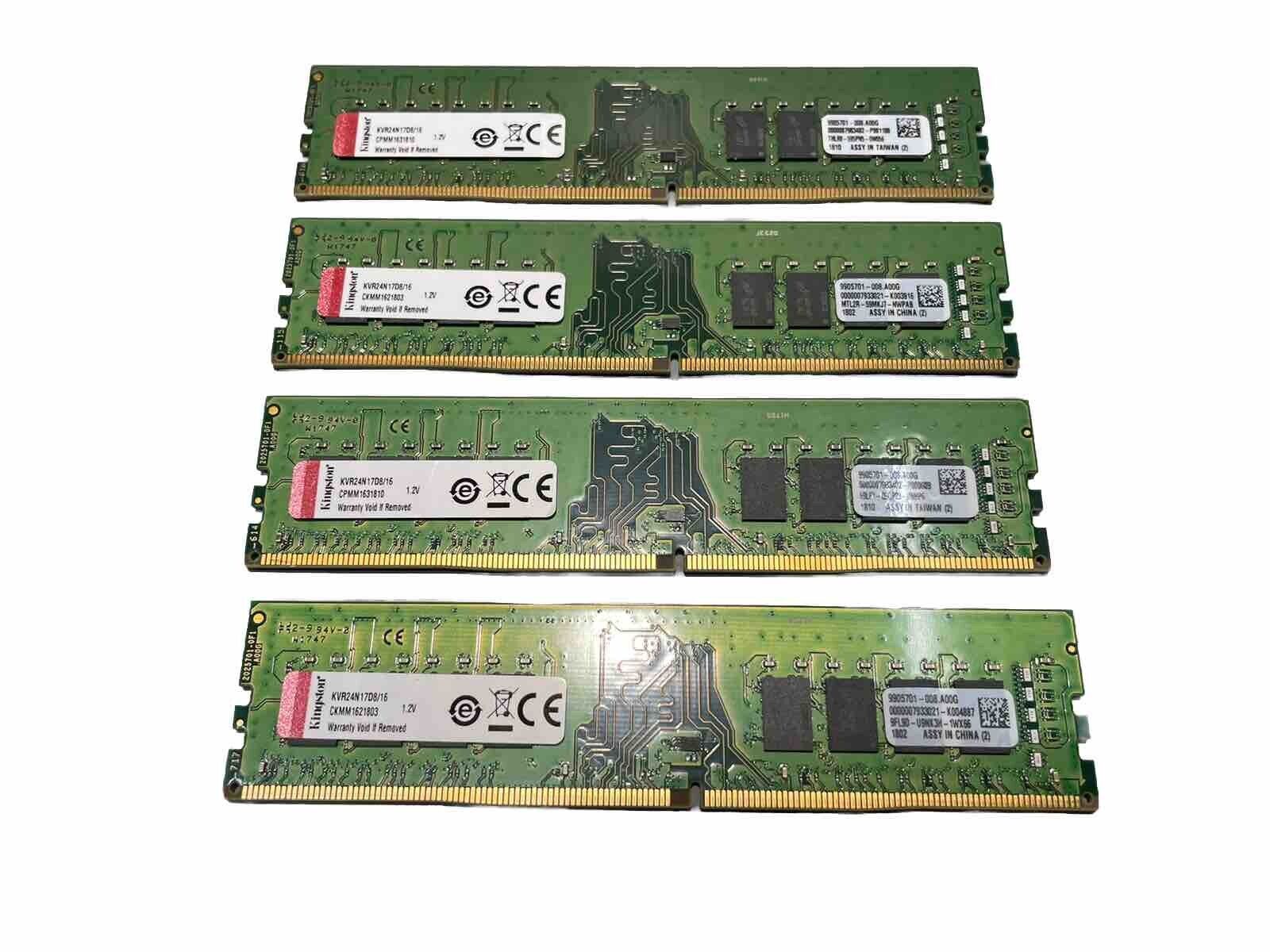 64gb (4x16gb) DDR4 2400MHz PC4-19200 Desktop DIMM 288-Pin KVR24N17D8/16 RAM