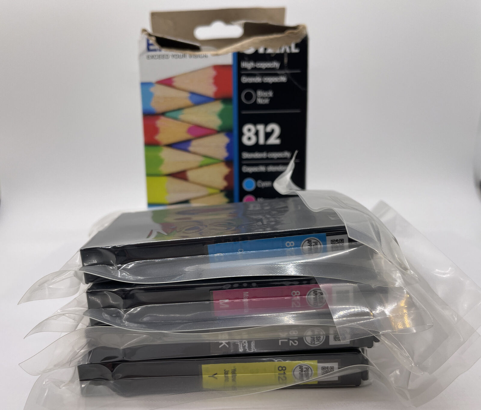 GENUINE Epson 812 XL BLACK and 812 CYAN, MAGENTA & YELLOW Ink Cartridges 10/2026