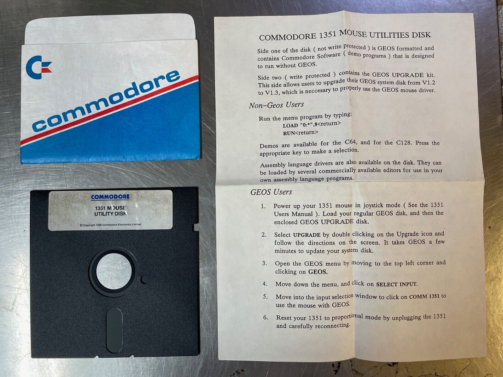 Commodore 1351 Mouse Utility Disk w/ Manual                    vintage 1985 1986