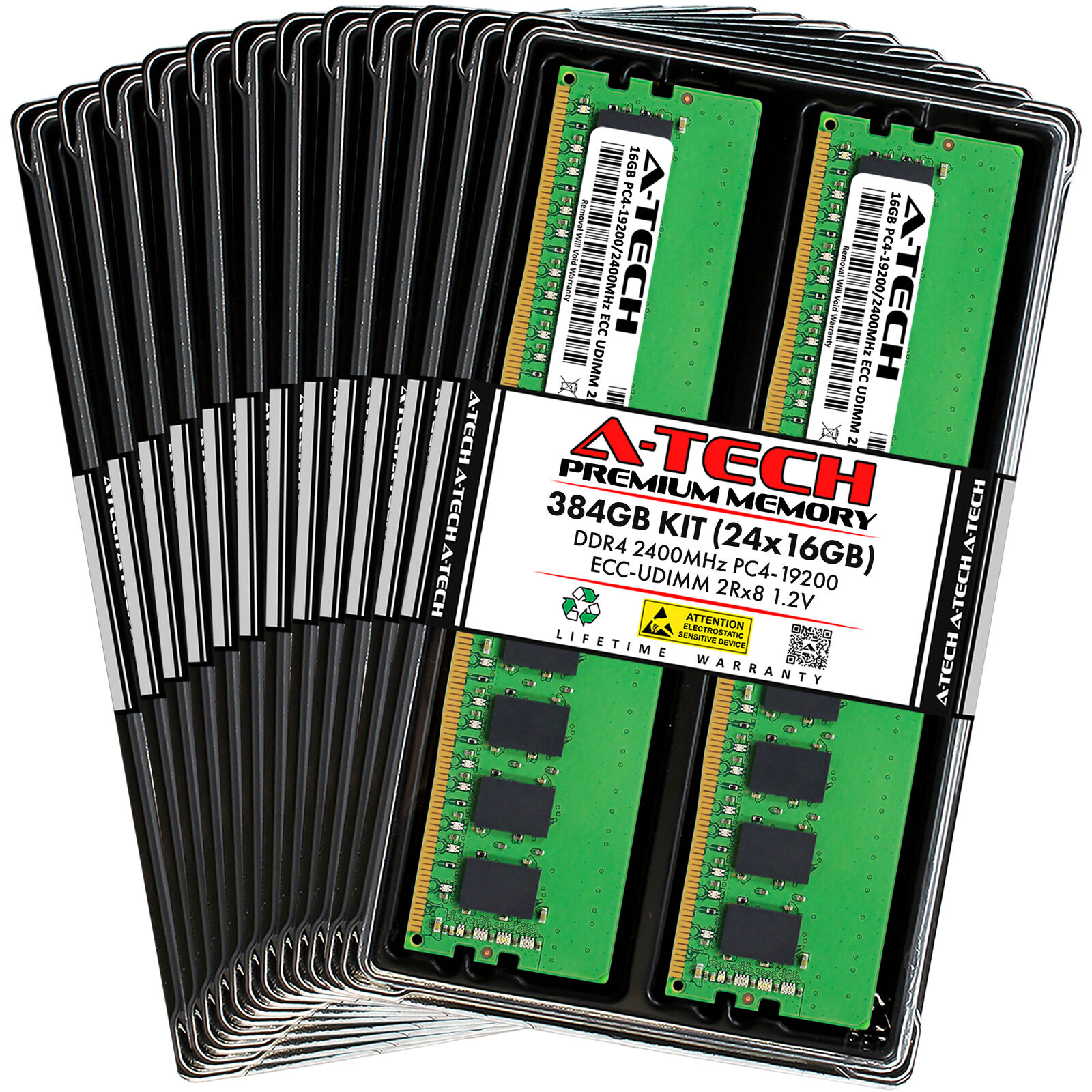A-Tech 384GB 24x 16GB 2Rx8 PC4-19200E DDR4 2400 MHz ECC UDIMM Server Memory RAM