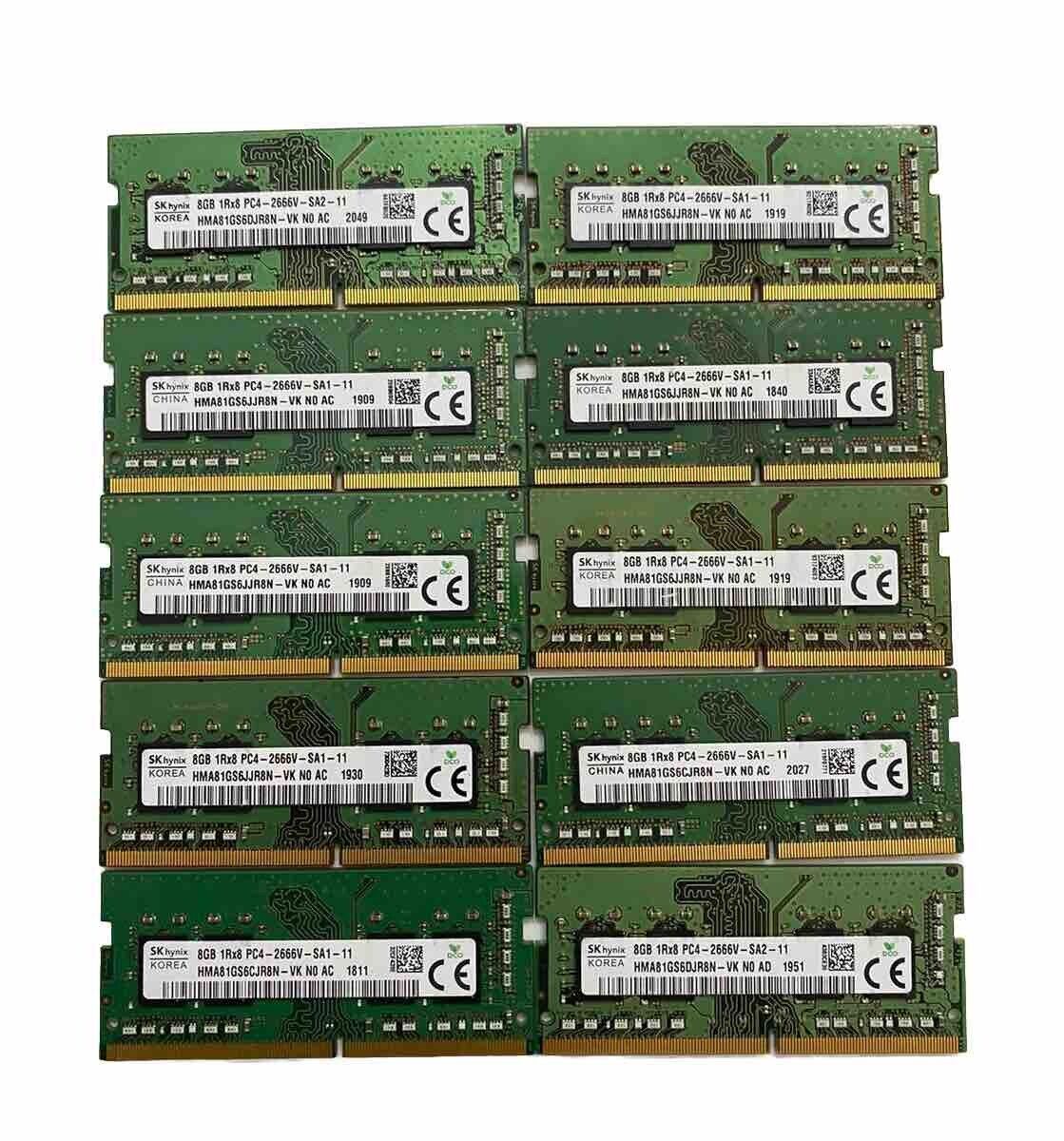 Lot of (10) Sk Hynix 8GB 1Rx8 PC4-2666V DDR4 SODIMM Laptop Memory Ram