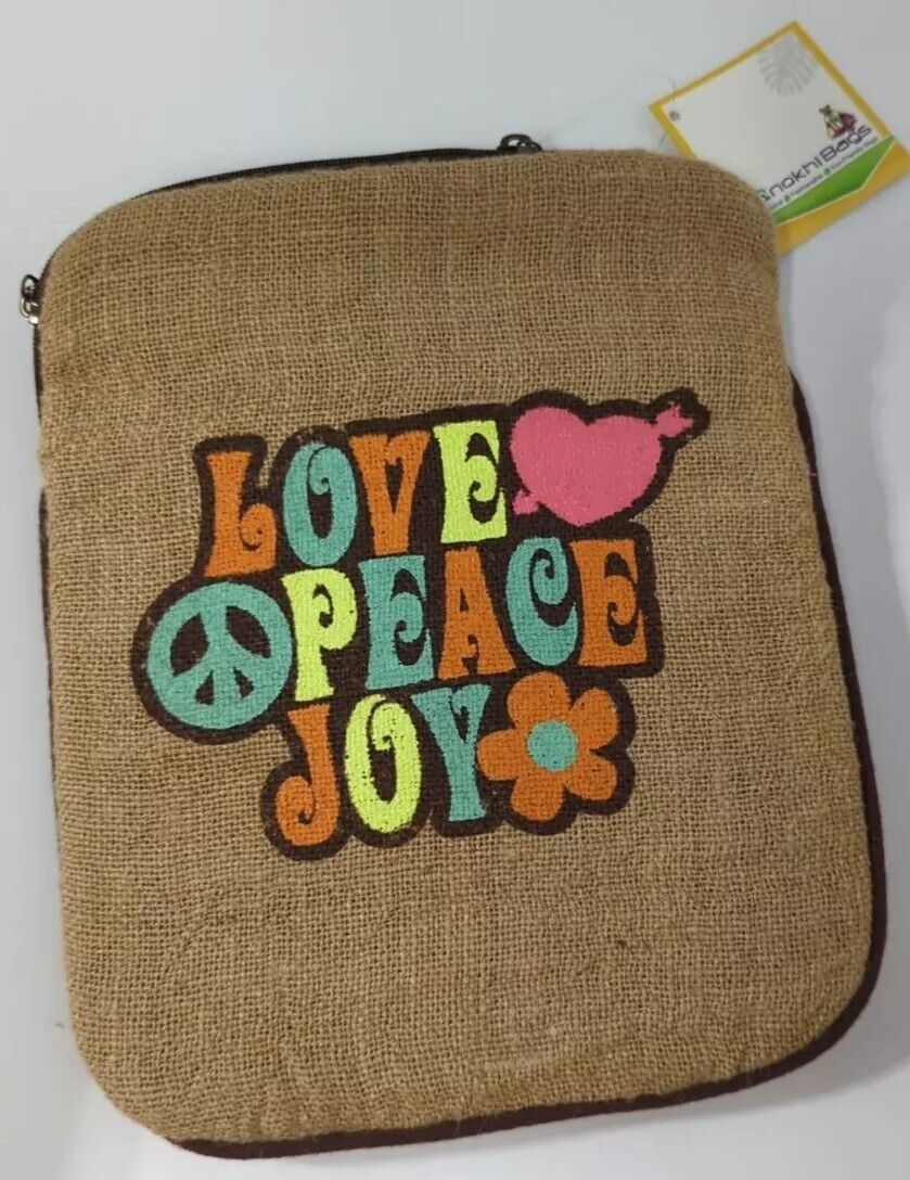 Tablet Sleeve  Peace Love Joy Hippie Eco Friendly Jute Anokhi Bags India  Boho