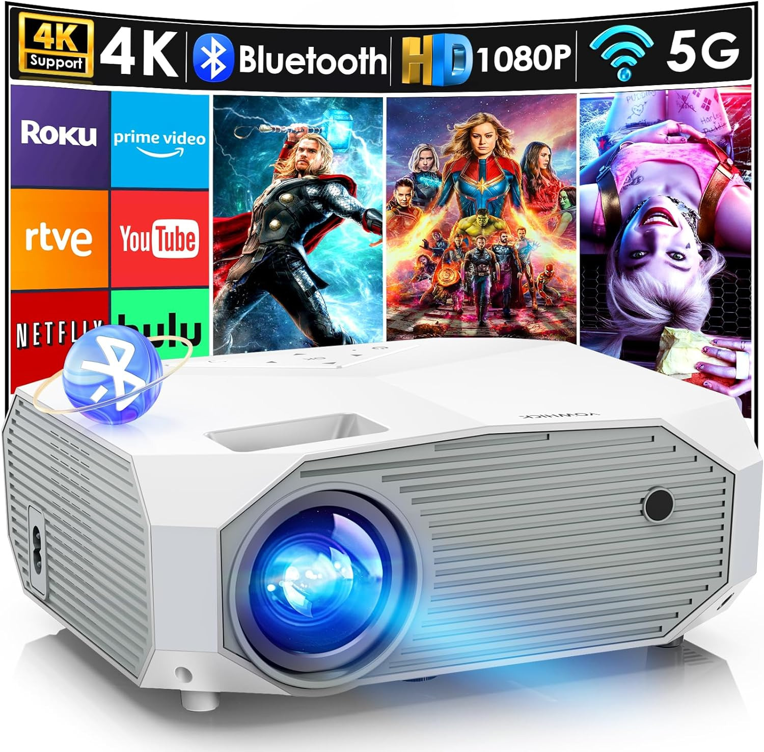Video Movie Projector 5G Wifi Bluetooth 1080P Outdoor 4K Home Theater 