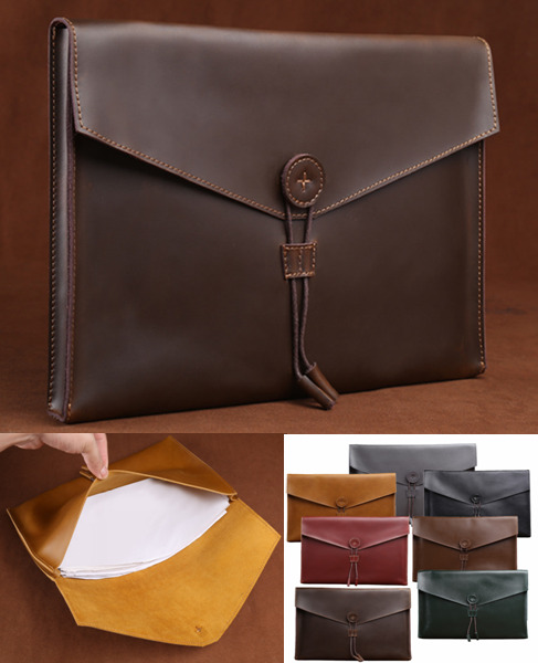 cow Leather file Folder pocket Messenger bag case Briefcase handmade brown z621