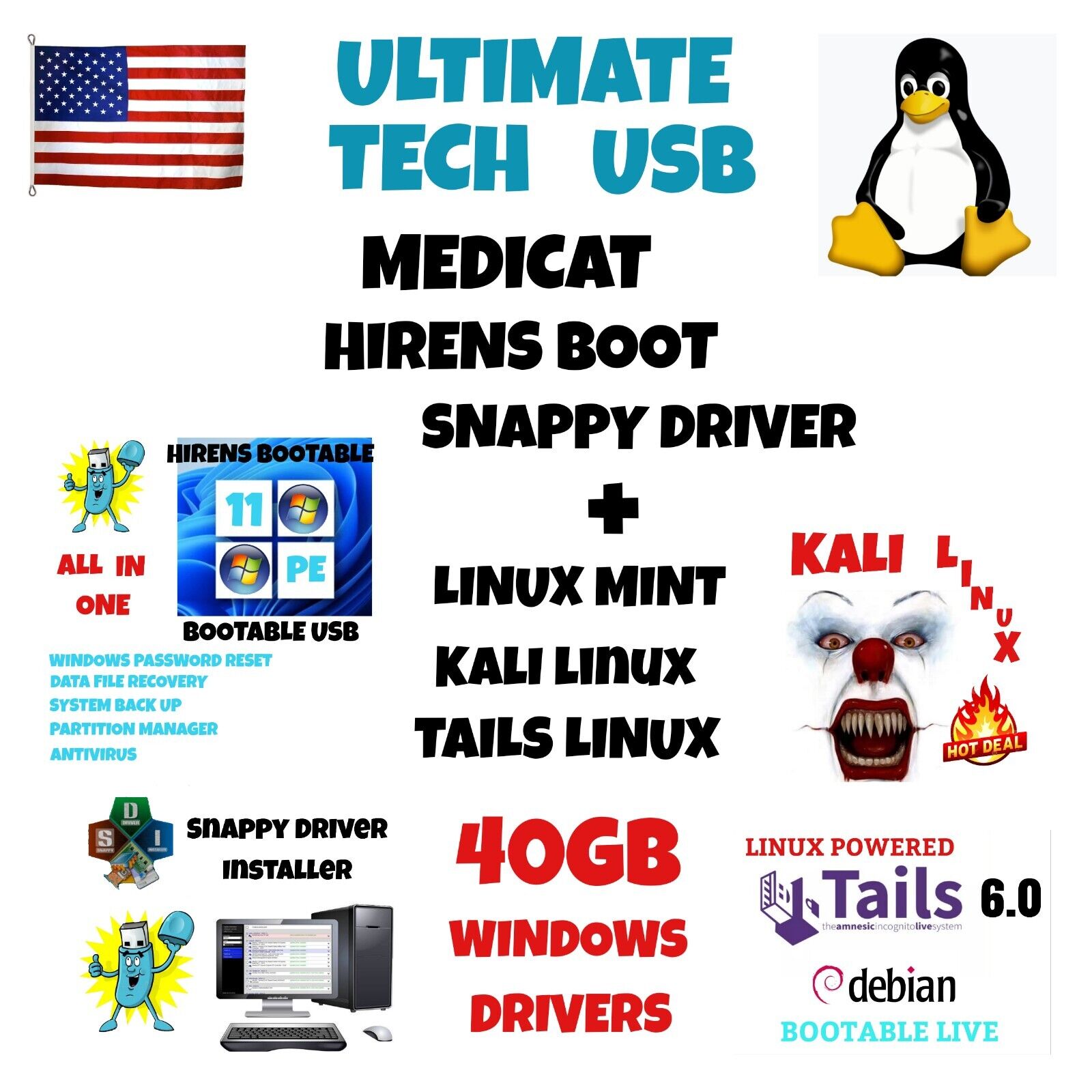 Ultimate Tech Usb, Medicat, Hirens Boot Cd, Ubcd, Snappy Driver, All In One Usb