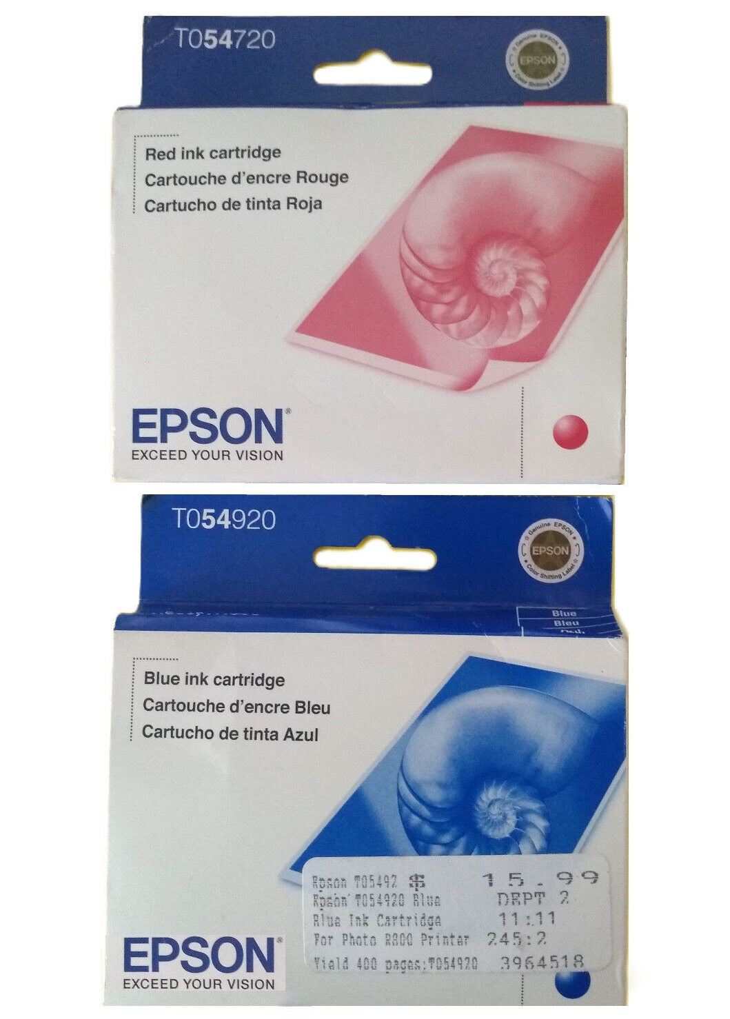Epson OEM Red & Blue Ink Cartridges TO54720 TO54920 Factory Sealed Exp 2011/2013