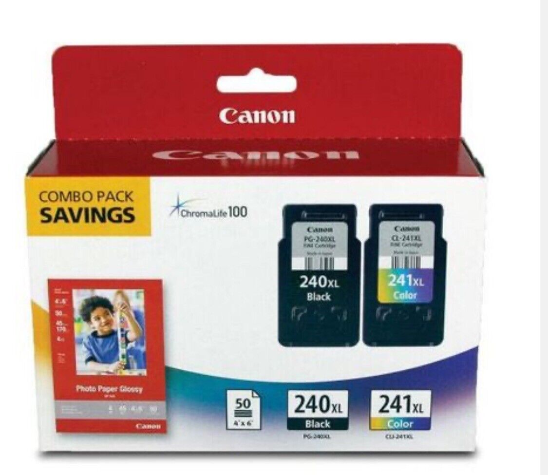 Canon 5206B005 (PG-240XL/CL-241XL) High-Yield Ink & Paper Combo Pack