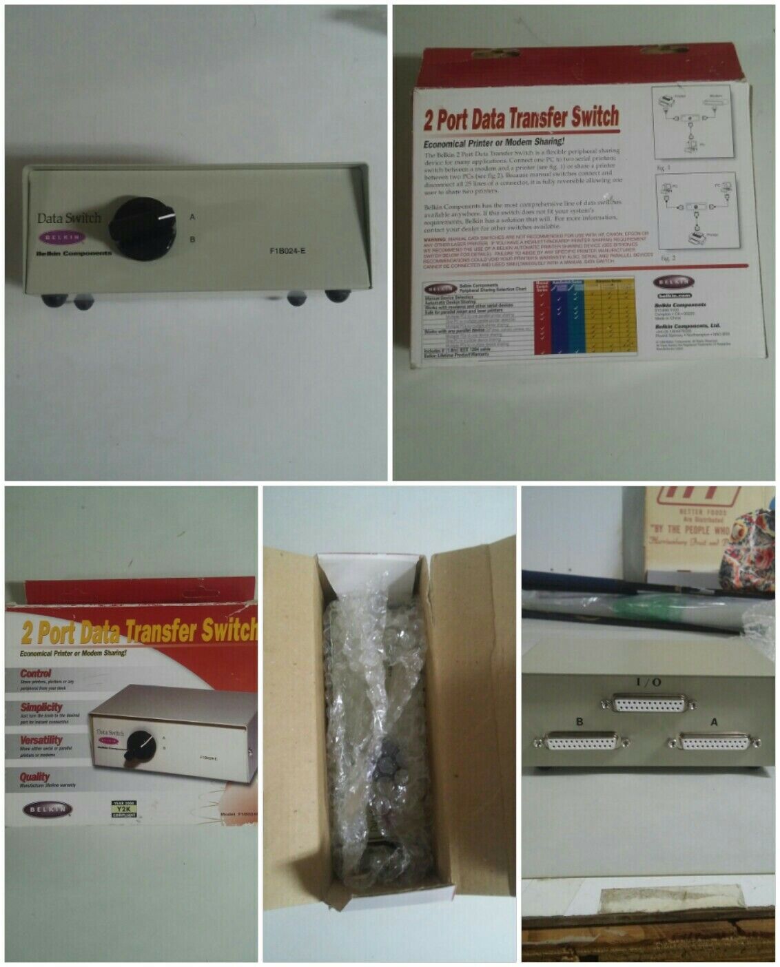 VTG Belkin 2 Port Data Transfer Switch Model F1B024E In Box 
