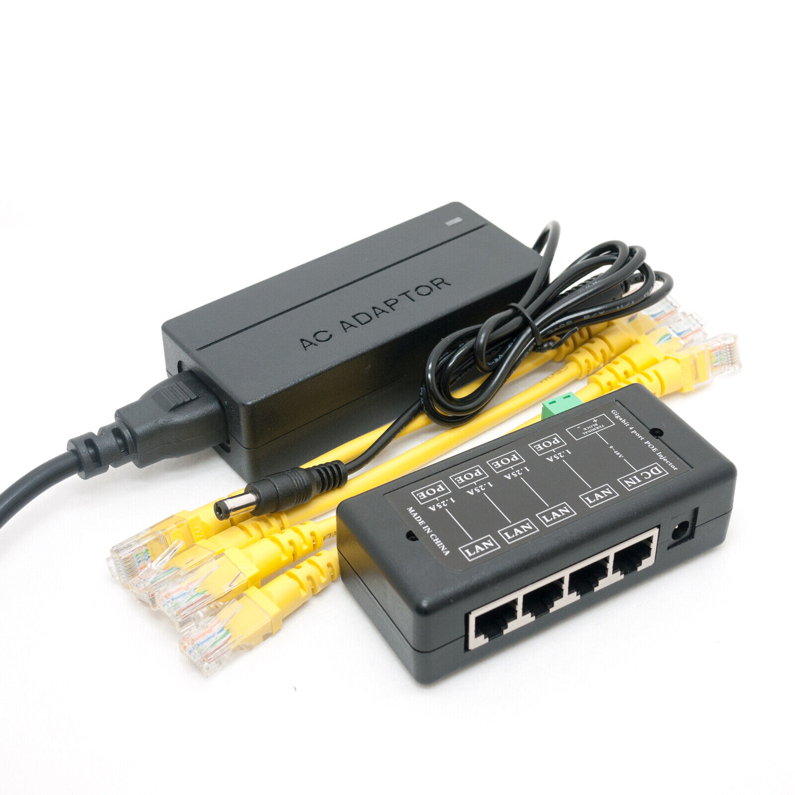 4 Ports Gigabit Passive PoE injector midspan Ethernet Adapter 48V2A 96Watt PSU