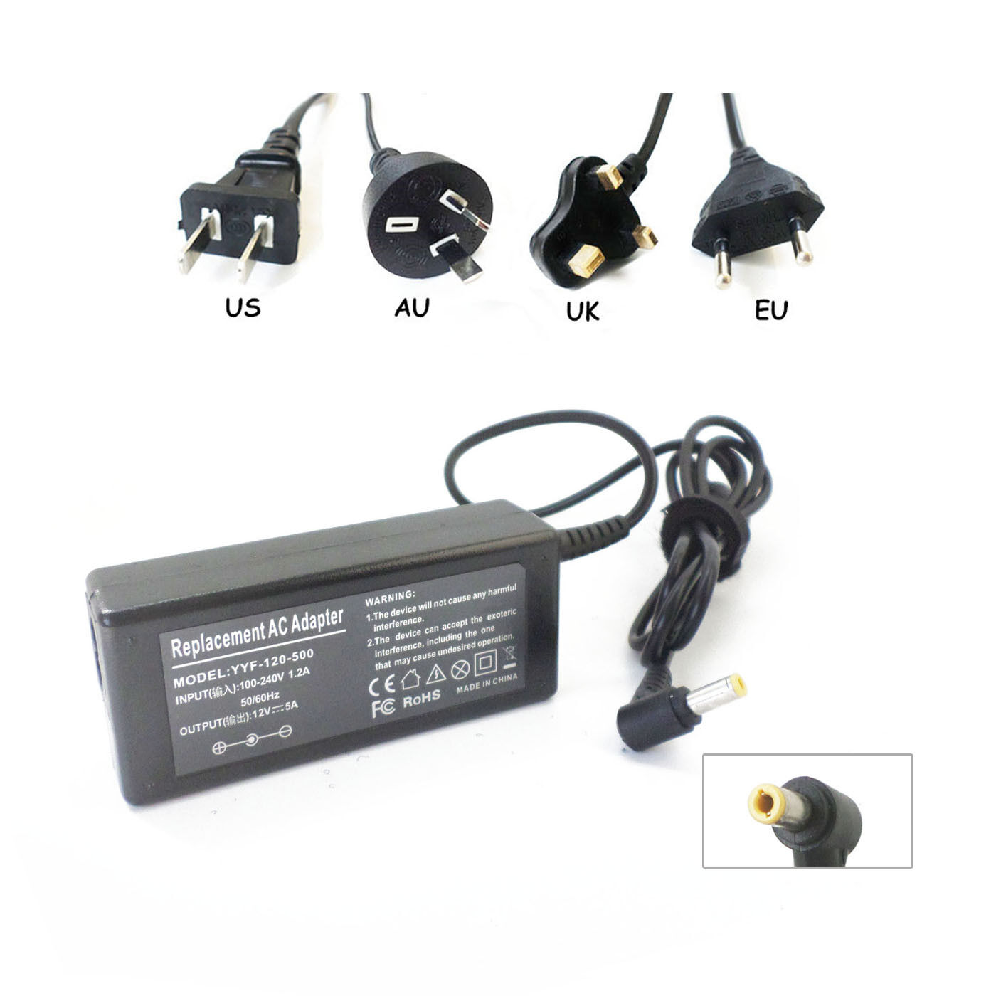 12V 5A 60w 12 volt replacement AC power adapter supply for AKAI LCT2060 LCD TV