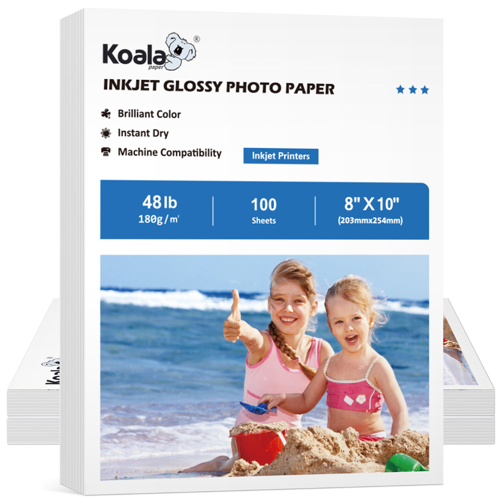 Koala Premium Glossy Photo Paper 8X10 48lb 200 Sheets 180g Inkjet Picture Paper