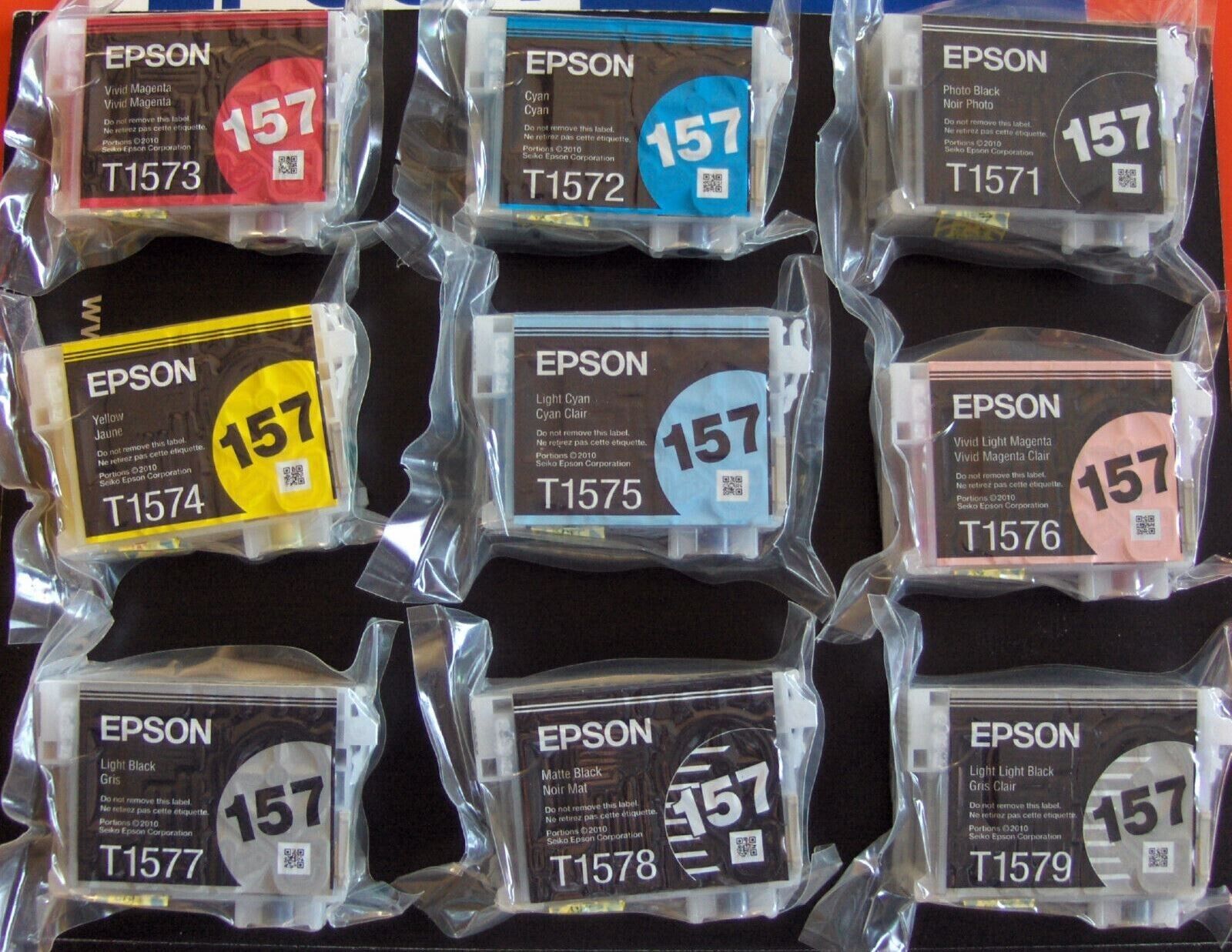 Genuine Set of 9 Epson 157 T1571 T1572 T1573 T1574 T1575 T1576 T1577 T1578 Inks