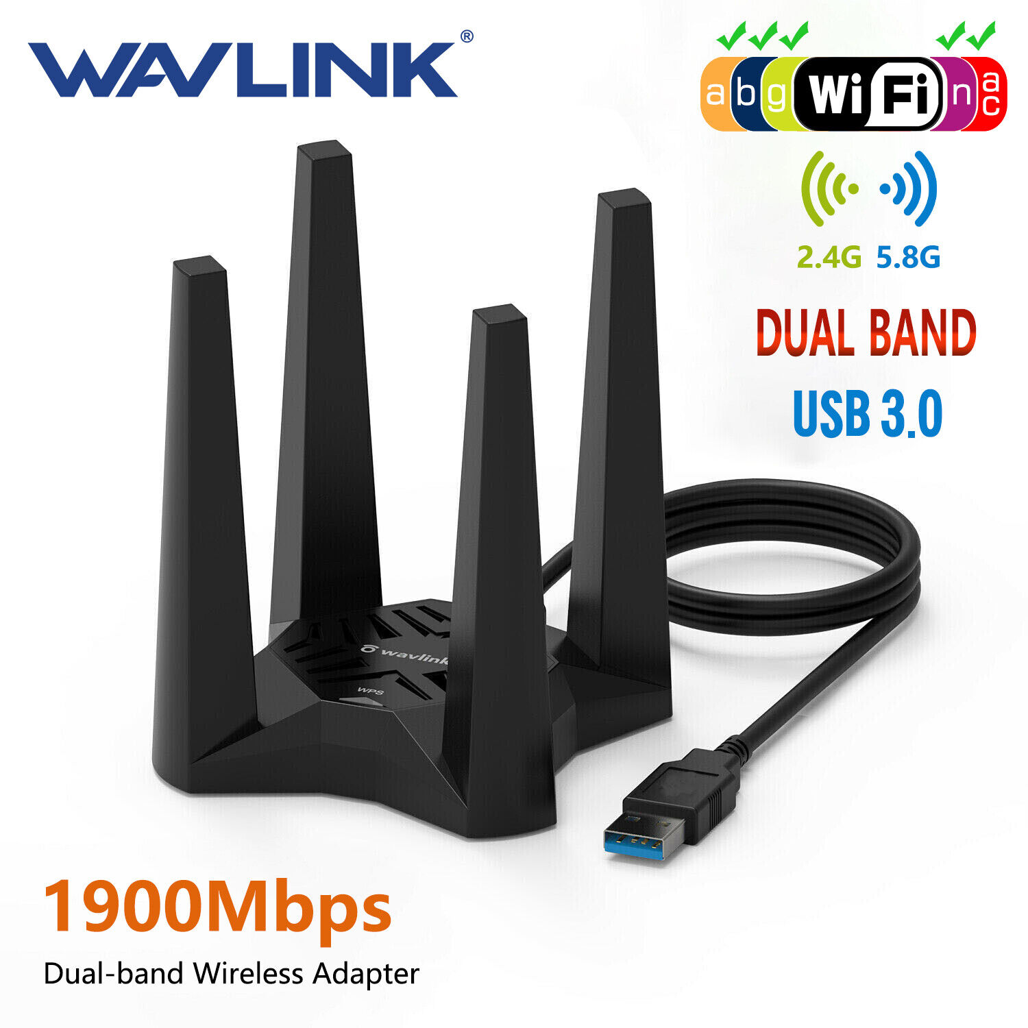 1900Mbps Long Range AC1900 Dual Band 2.4/5G Wireless USB 3.0 WiFi Adapter US