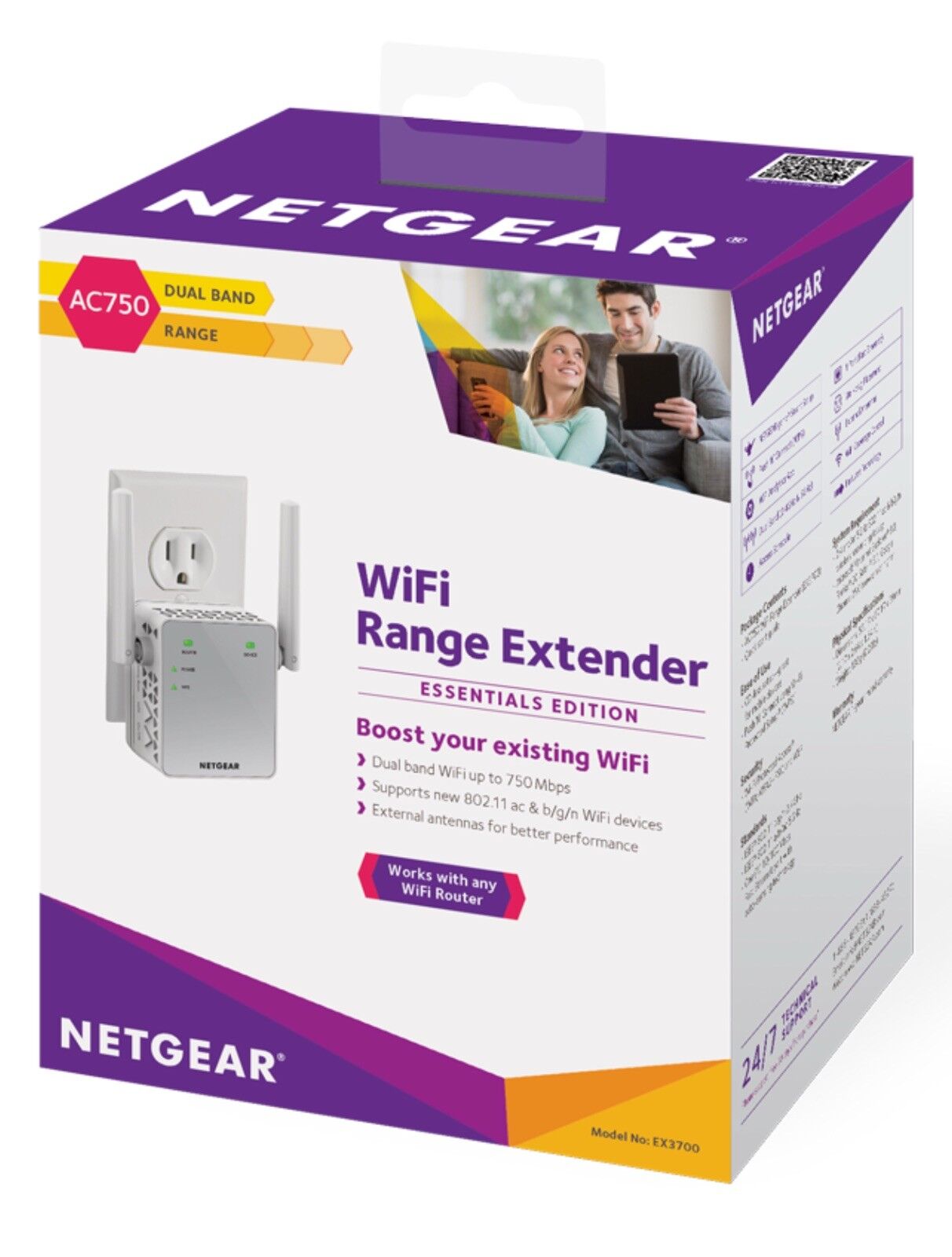 NETGEAR AC750 WiFi Range Extender (EX3700-100NAS) AC750 - EX3700