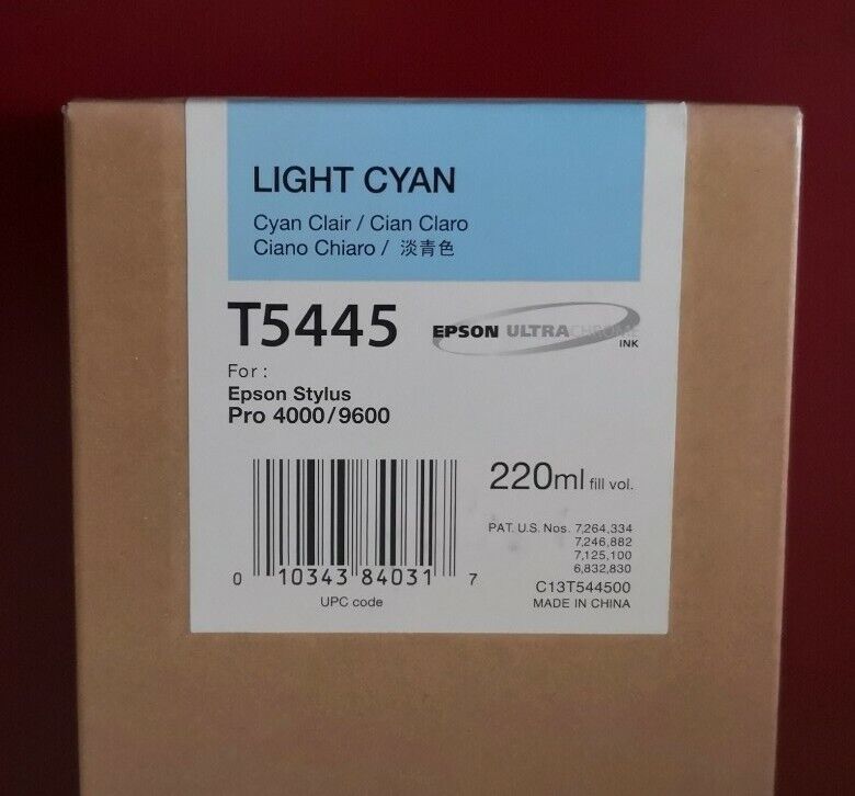 05/2015 New In Box Epson Genuine 220ml Ink T5445 Light Cyan Stylus 4000/9600 