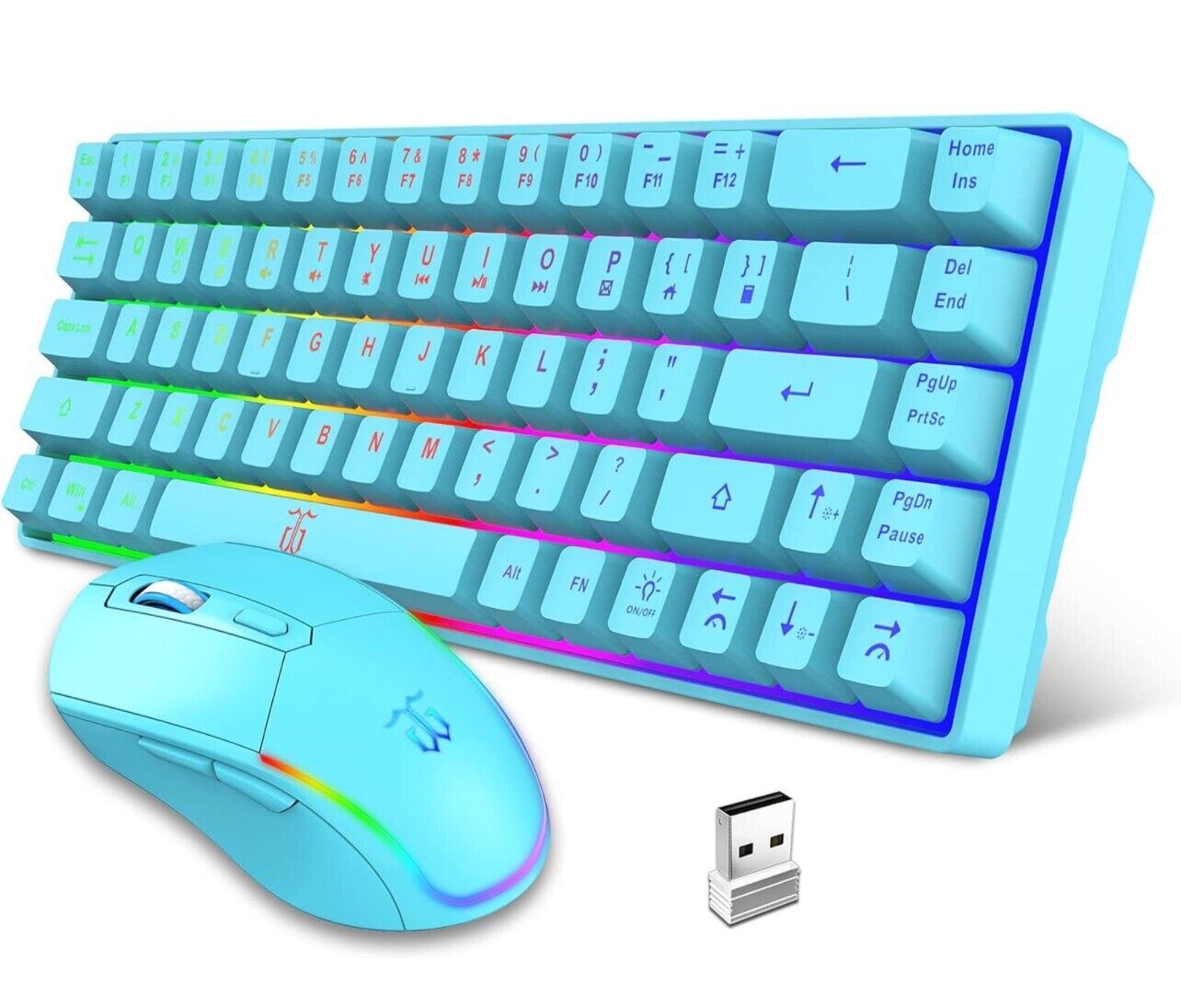 60% Wireless Gaming Keyboard 2.4G and Mouse Combo Merchanical Feel RGB Backlit b