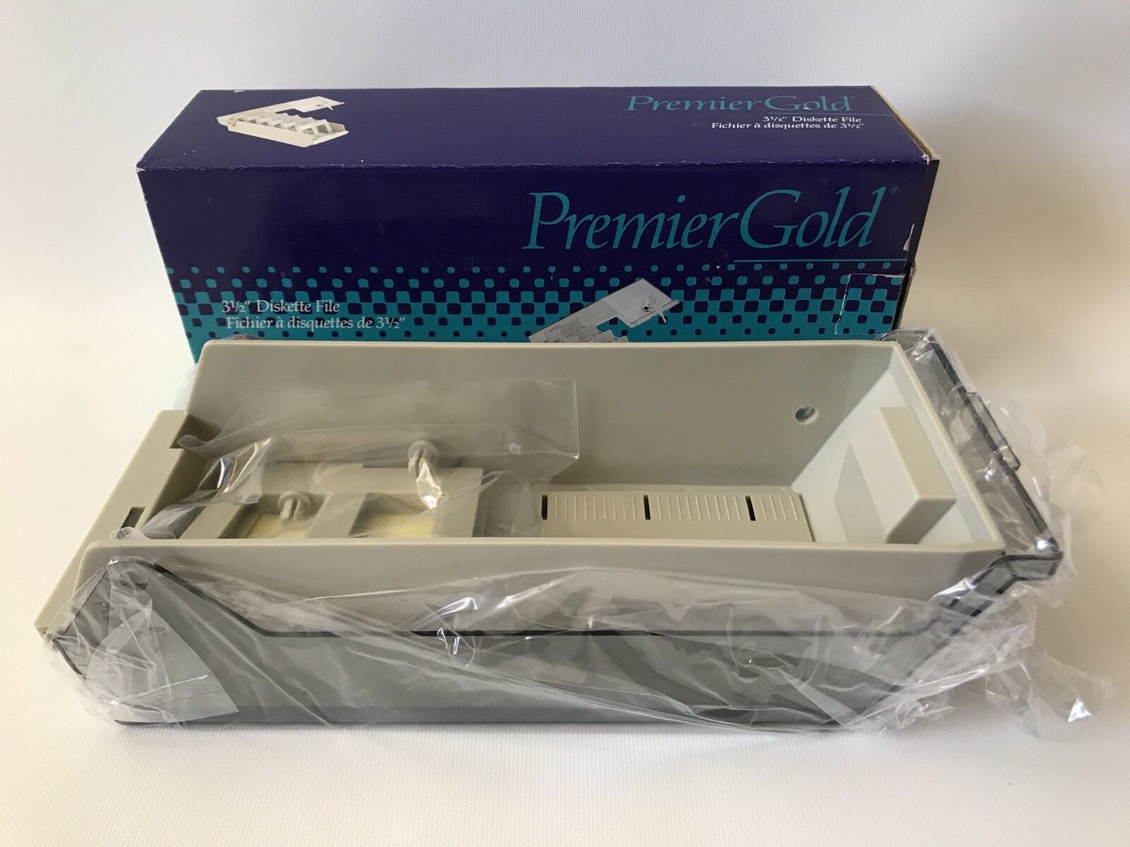 New Premier Gold 3 1/2” Diskette File Vintage 50 Disc Capacity Lock Plastic Case