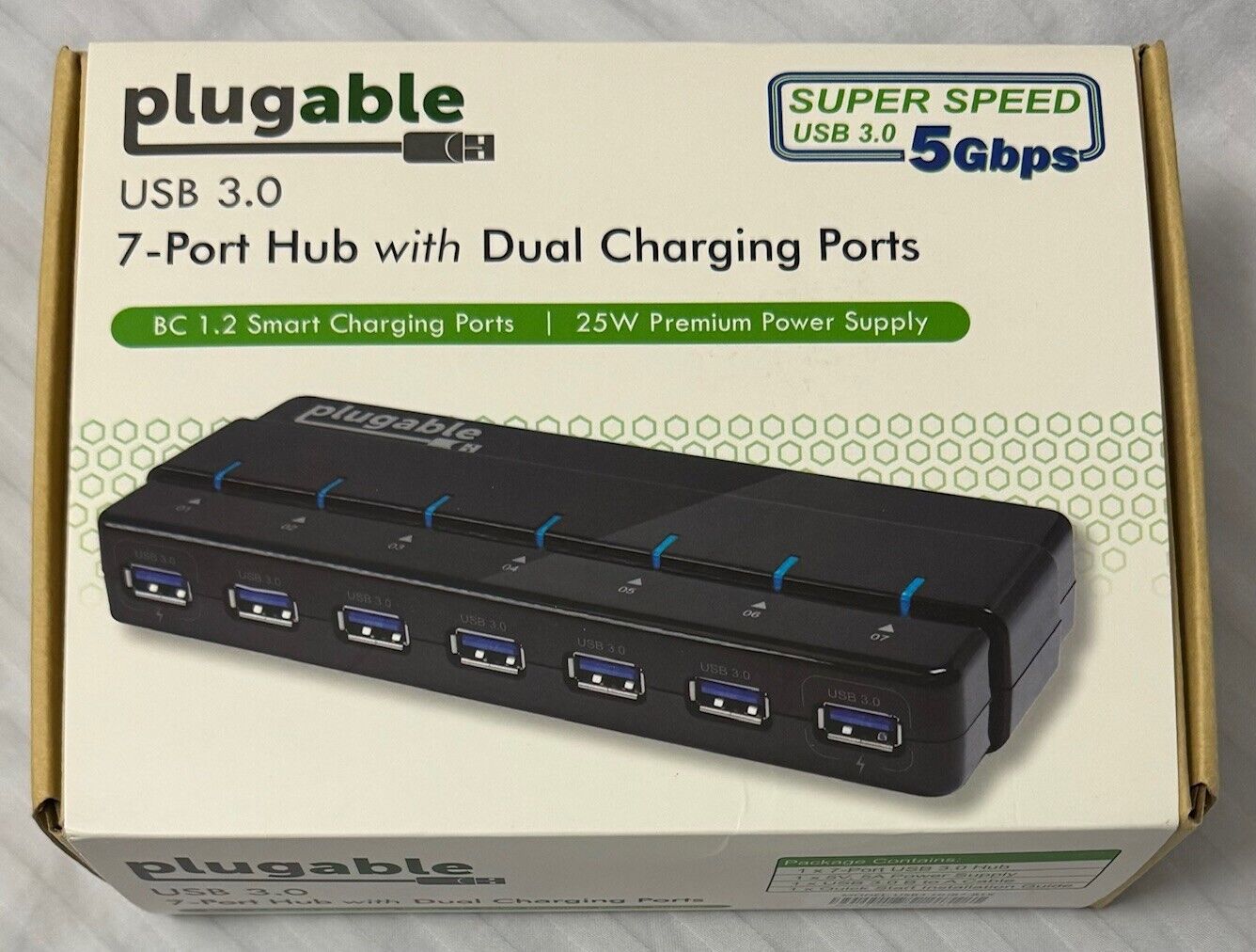 Plugable 7 Port USB 3.0 Hub with Dual Charging Ports SUPER SPEED 5 Gbps