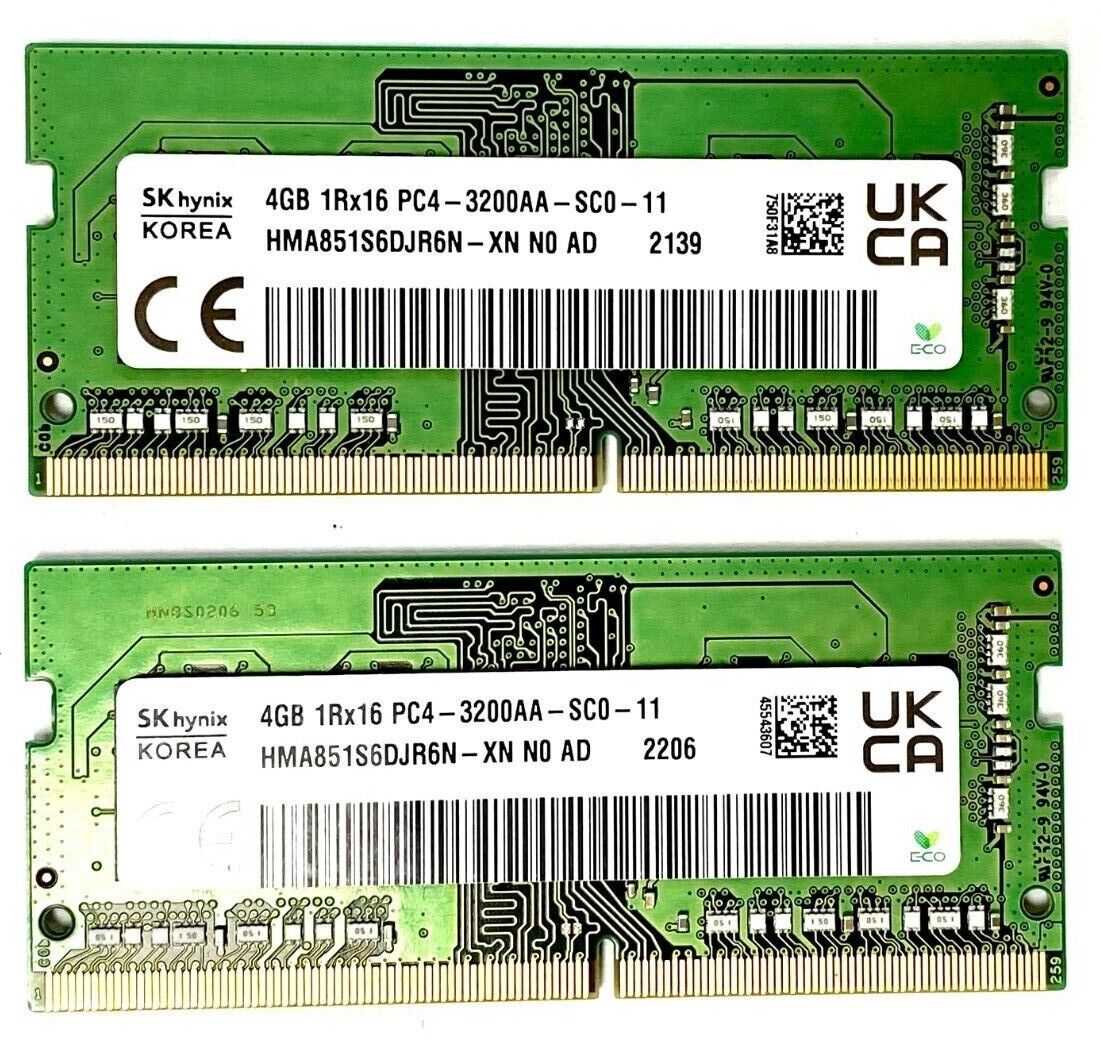 SK Hynix  8GB (2X4GB) DDR4 SODIMM Memory Module 3200MHz  hma851s6djr6n