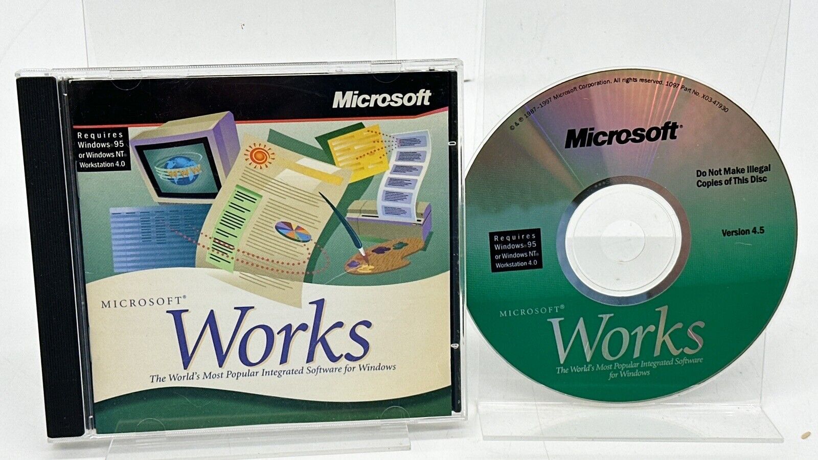 Microsoft Works 4.5 PC CD-ROM Word Windows Key Windows 95 NT Workstation 4.0