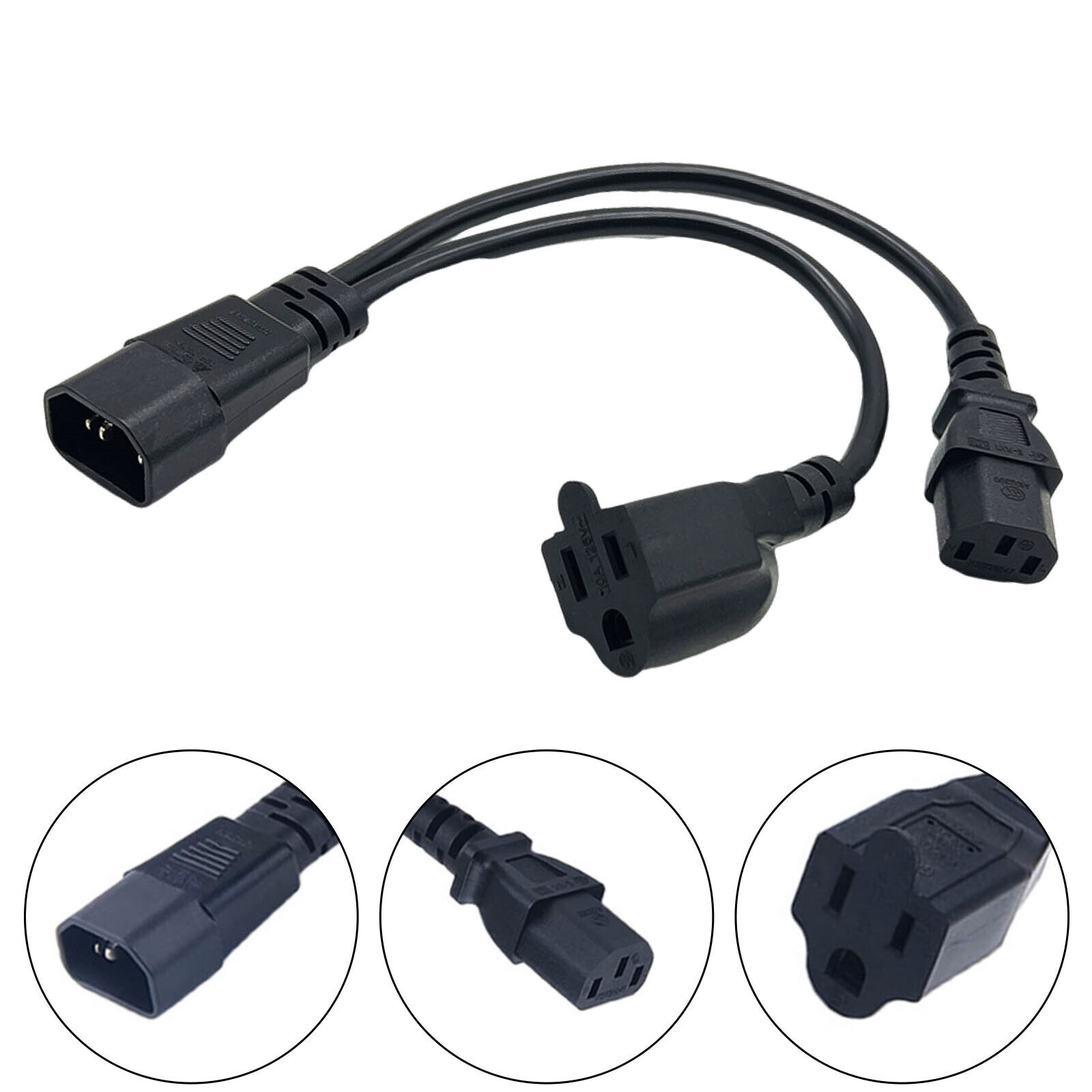 C14 Male To C13 Nema 5‑15R Y Splitter Power Cord PDU Chassis Extension Adapter*1