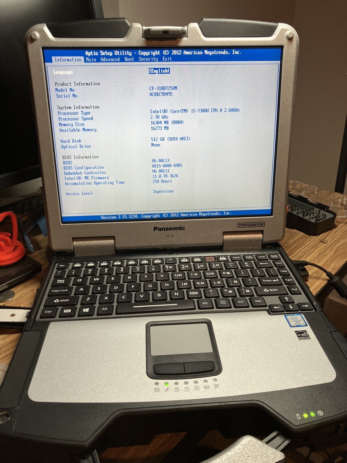 Panasonic Toughbook CF-31 MK6 I5-7300U 16GB RAM 500GB SSD Win 10 Pro Low Hours