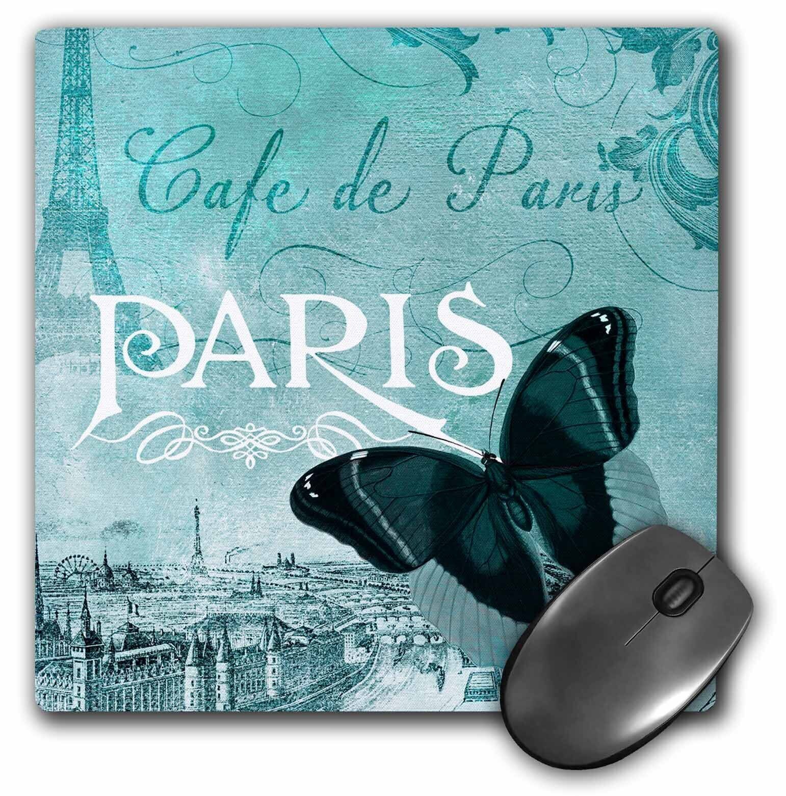 3dRose Café de Paris Teal Butterfly vintage art MousePad