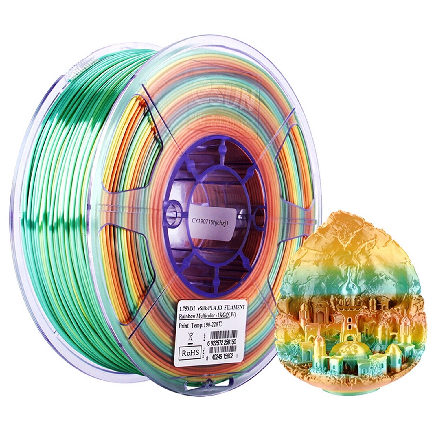 eSUN 3D Printer Silk PLA Rainbow Filament 1.75mm 1KG Multi-color DIY Artwork